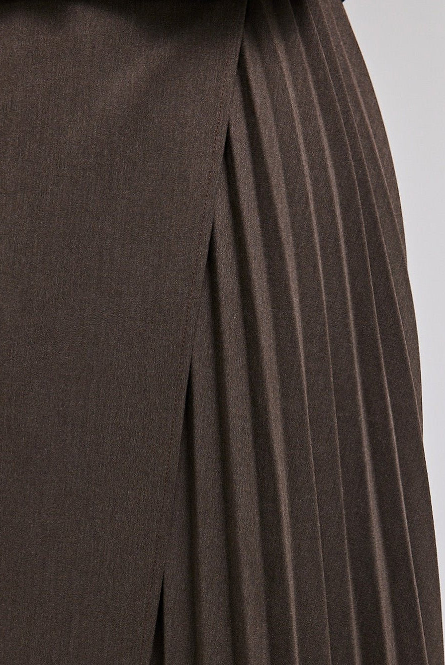 Pleated Asymmetric Wool Midi Skirt - shopaleena