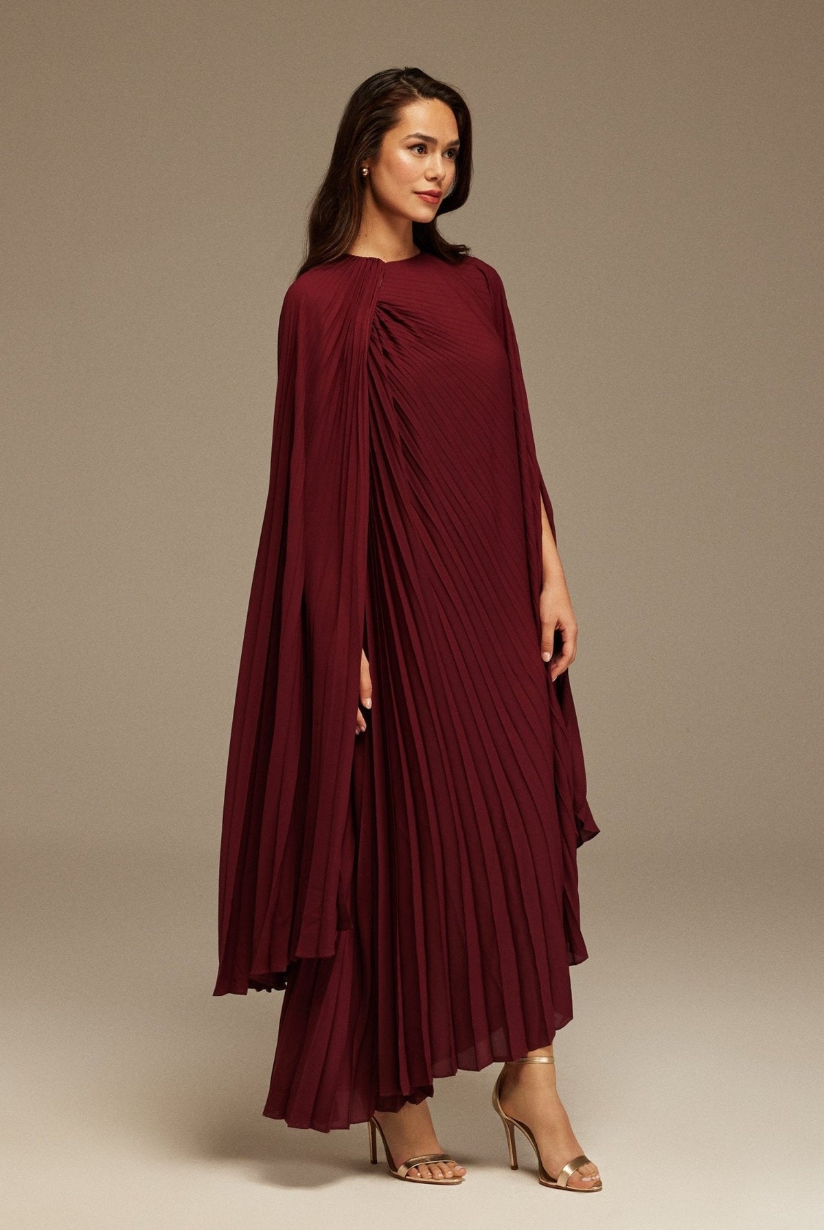 Pleated Cape Midi Dress - shopaleena
