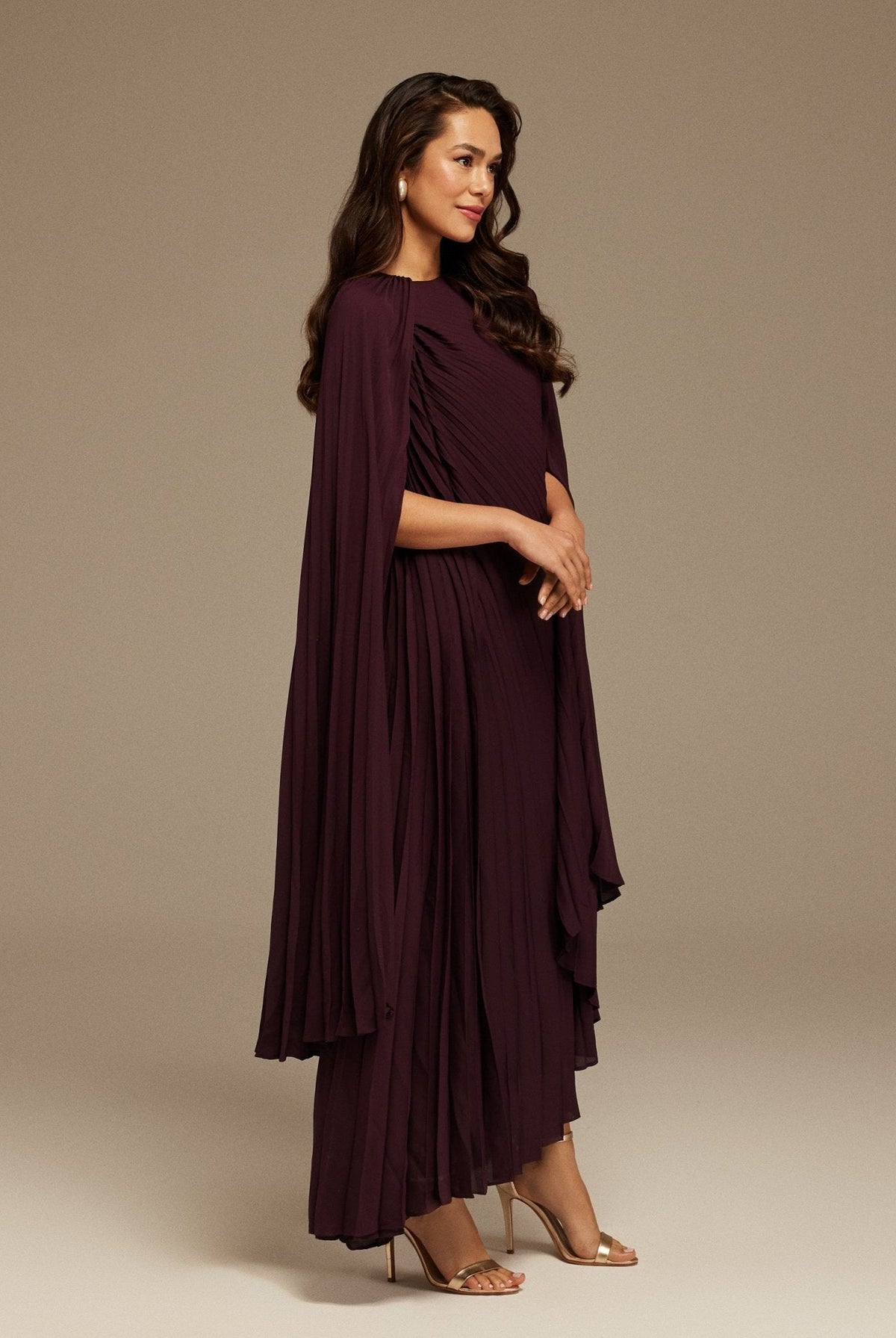Pleated Cape Midi Dress - shopaleena