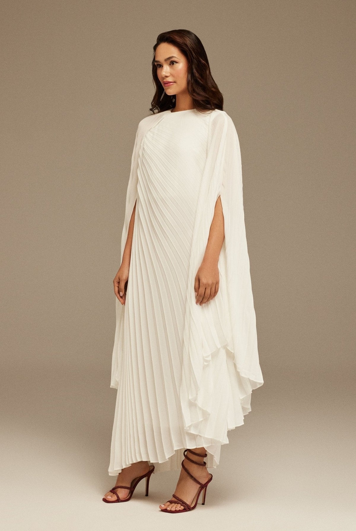 Pleated Cape Midi Dress - shopaleena