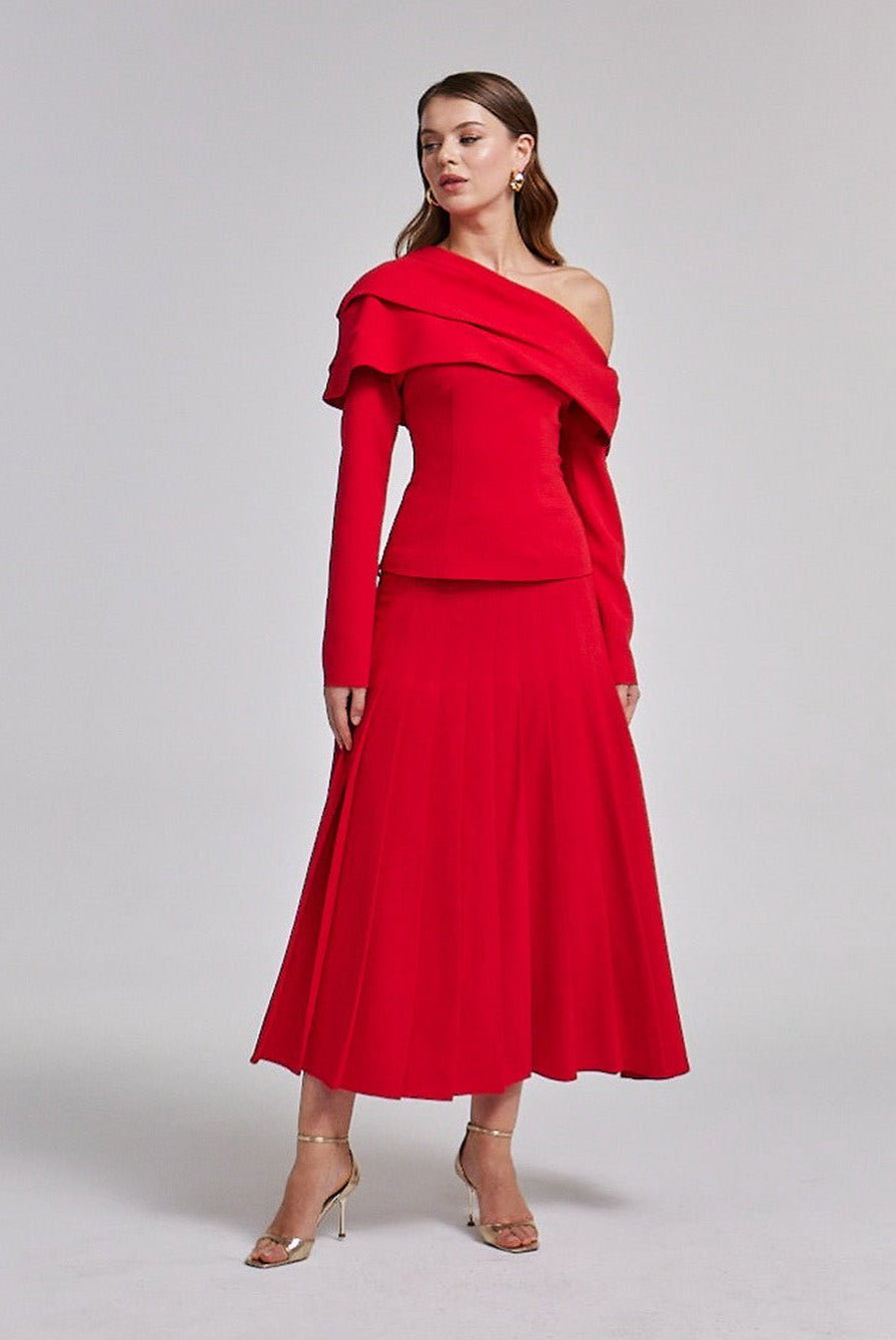 Pleated Crepe Maxi Skirt - shopaleena