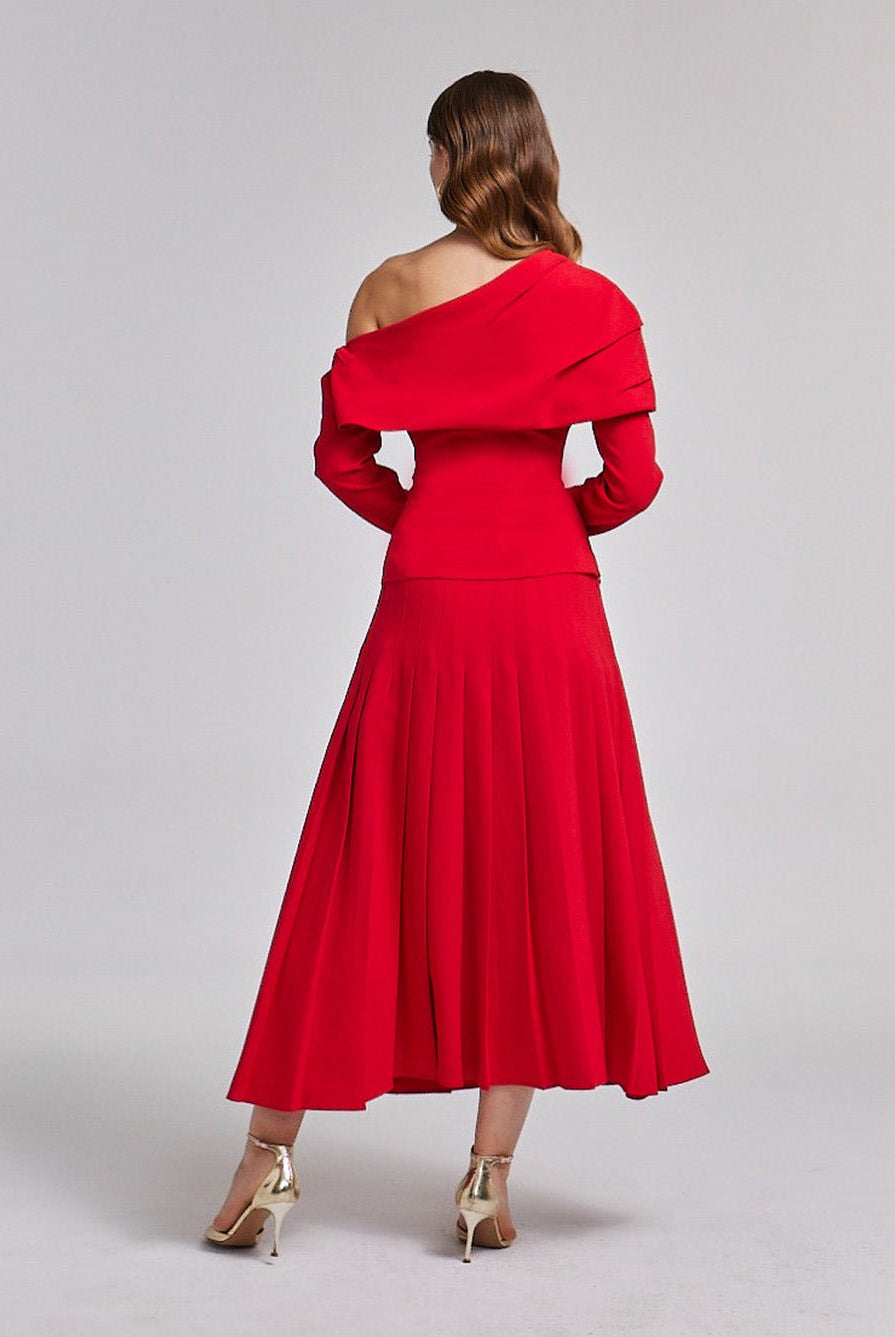 Pleated Crepe Maxi Skirt - shopaleena