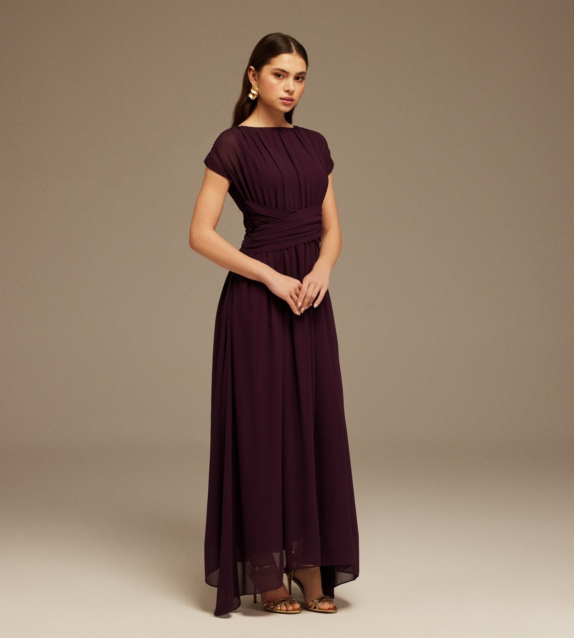 Pleated High - Low Dress with Draped Bodice - shopaleena