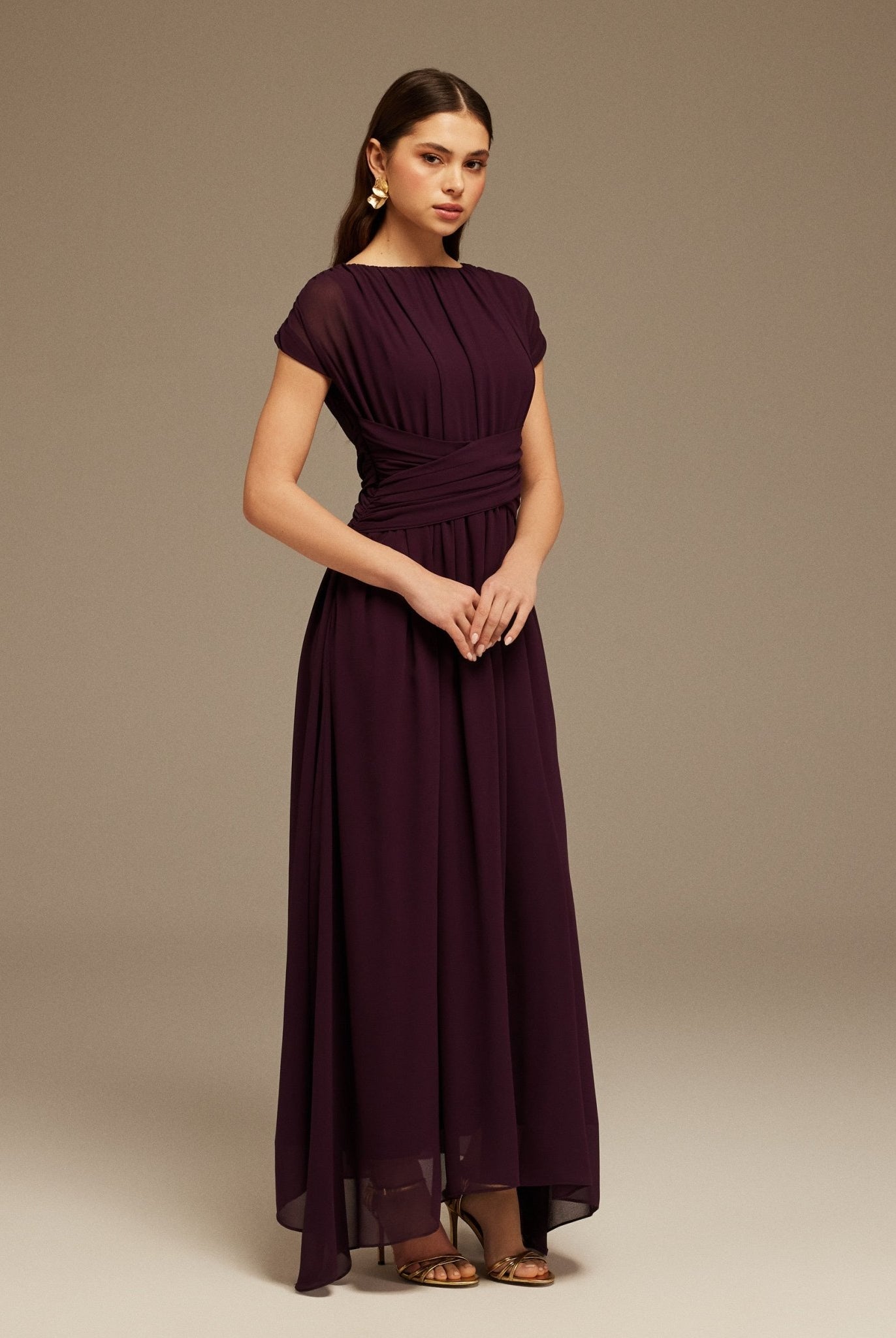 Pleated High - Low Dress with Draped Bodice - shopaleena