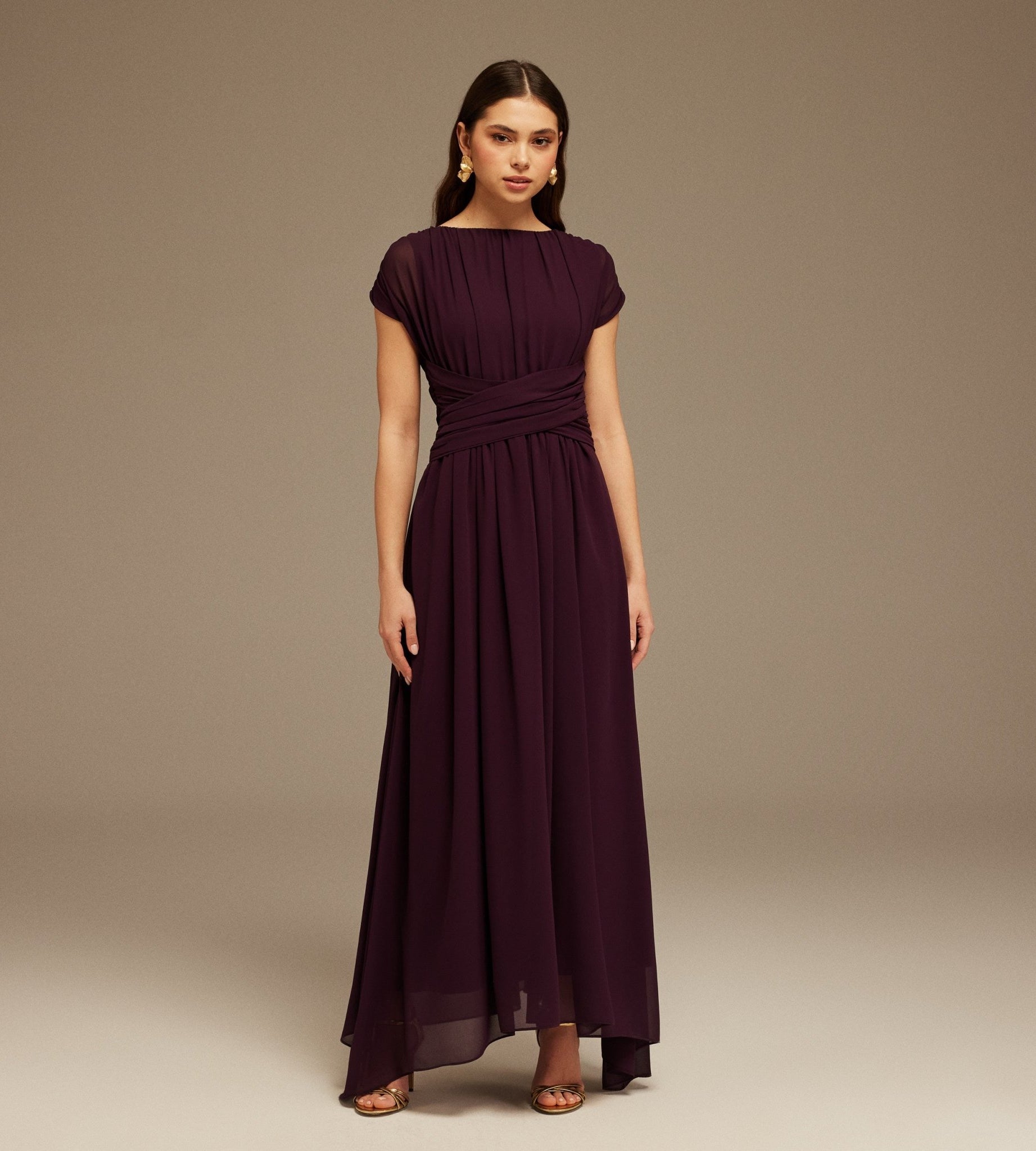 Pleated High - Low Dress with Draped Bodice - shopaleena