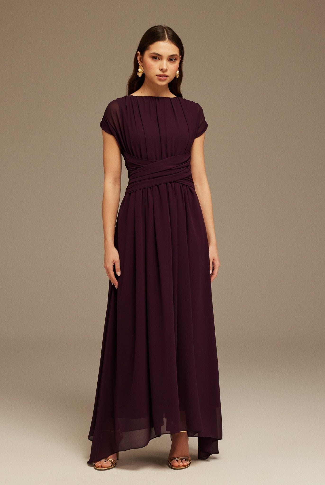 Pleated High - Low Dress with Draped Bodice - shopaleena