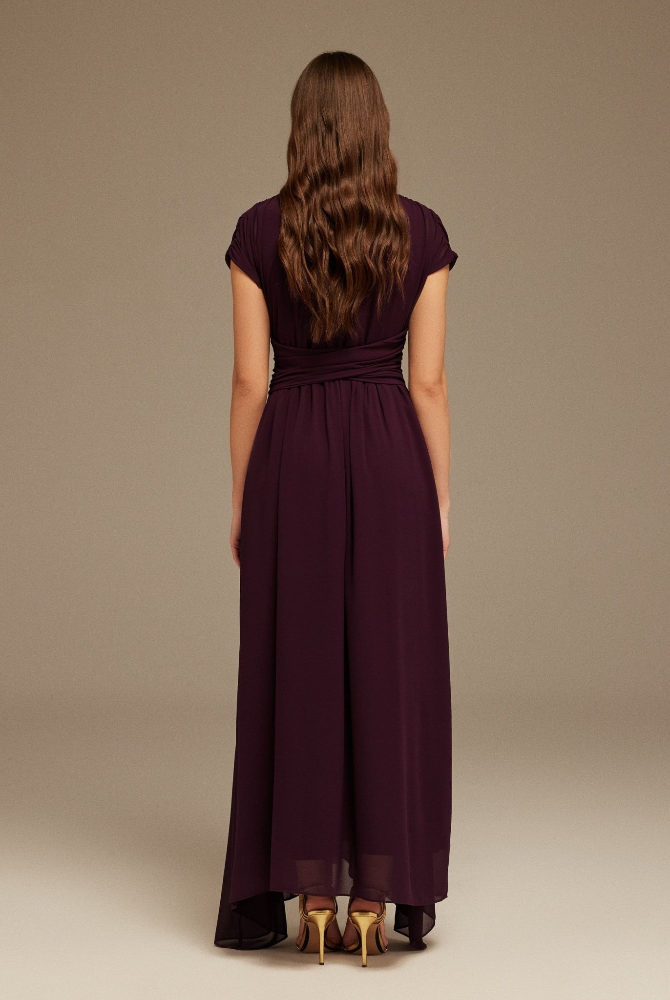 Pleated High - Low Dress with Draped Bodice - shopaleena