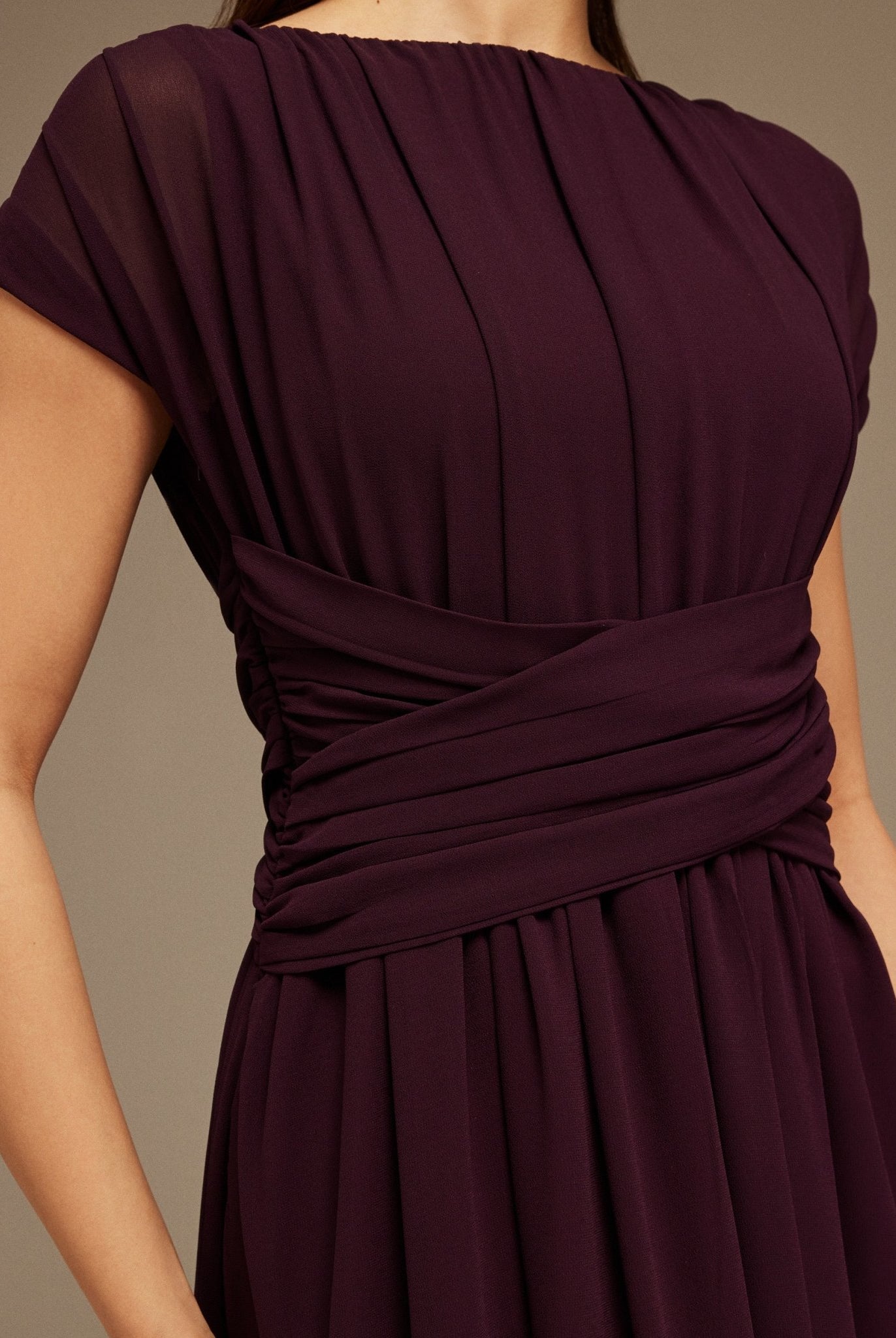 Pleated High - Low Dress with Draped Bodice - shopaleena