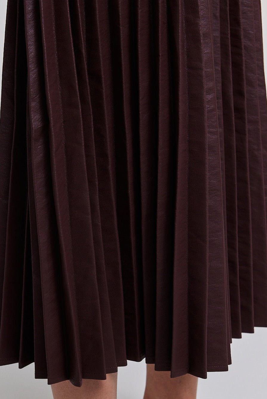 Pleated Leather Midi Skirt - shopaleena
