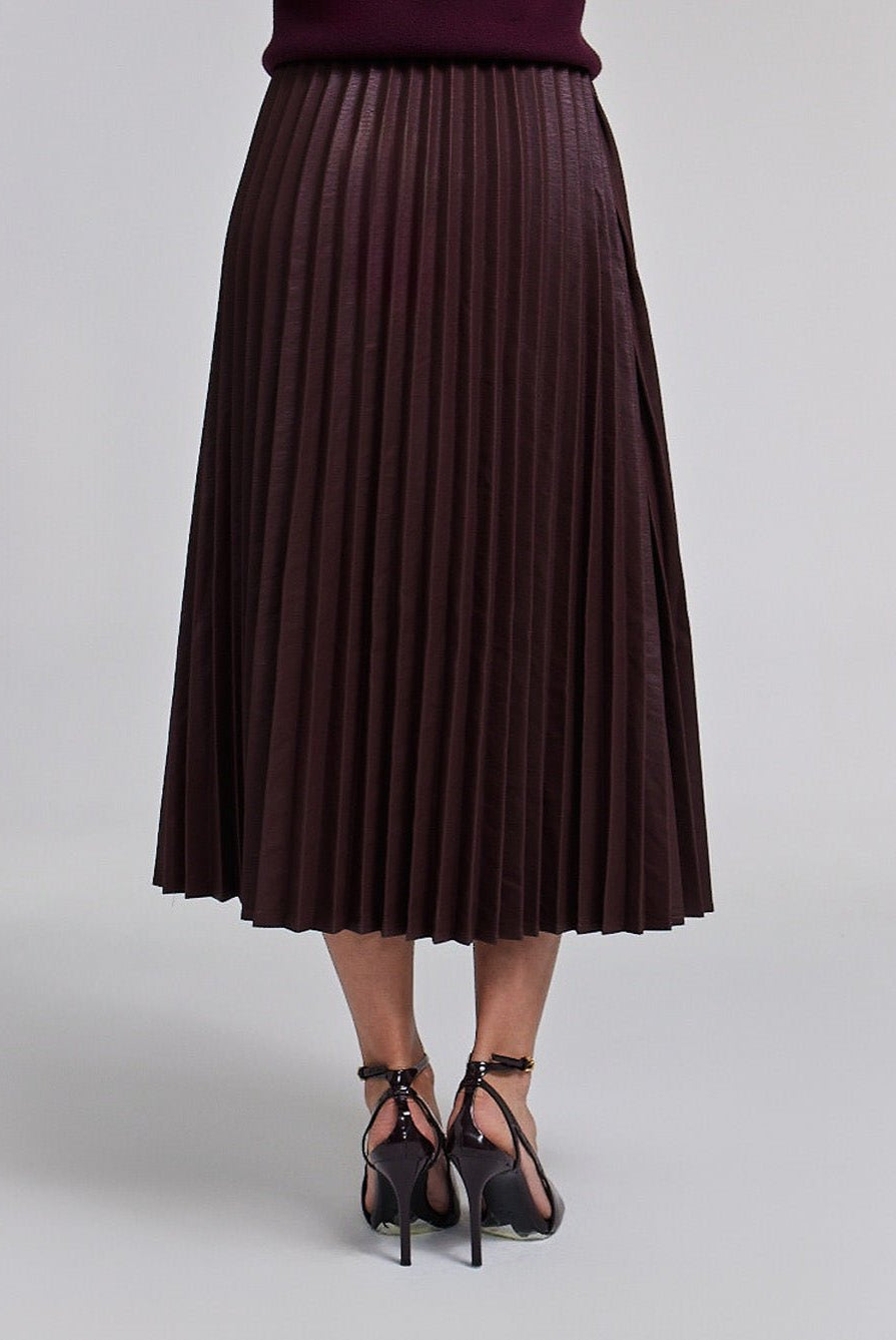 Pleated Leather Midi Skirt - shopaleena