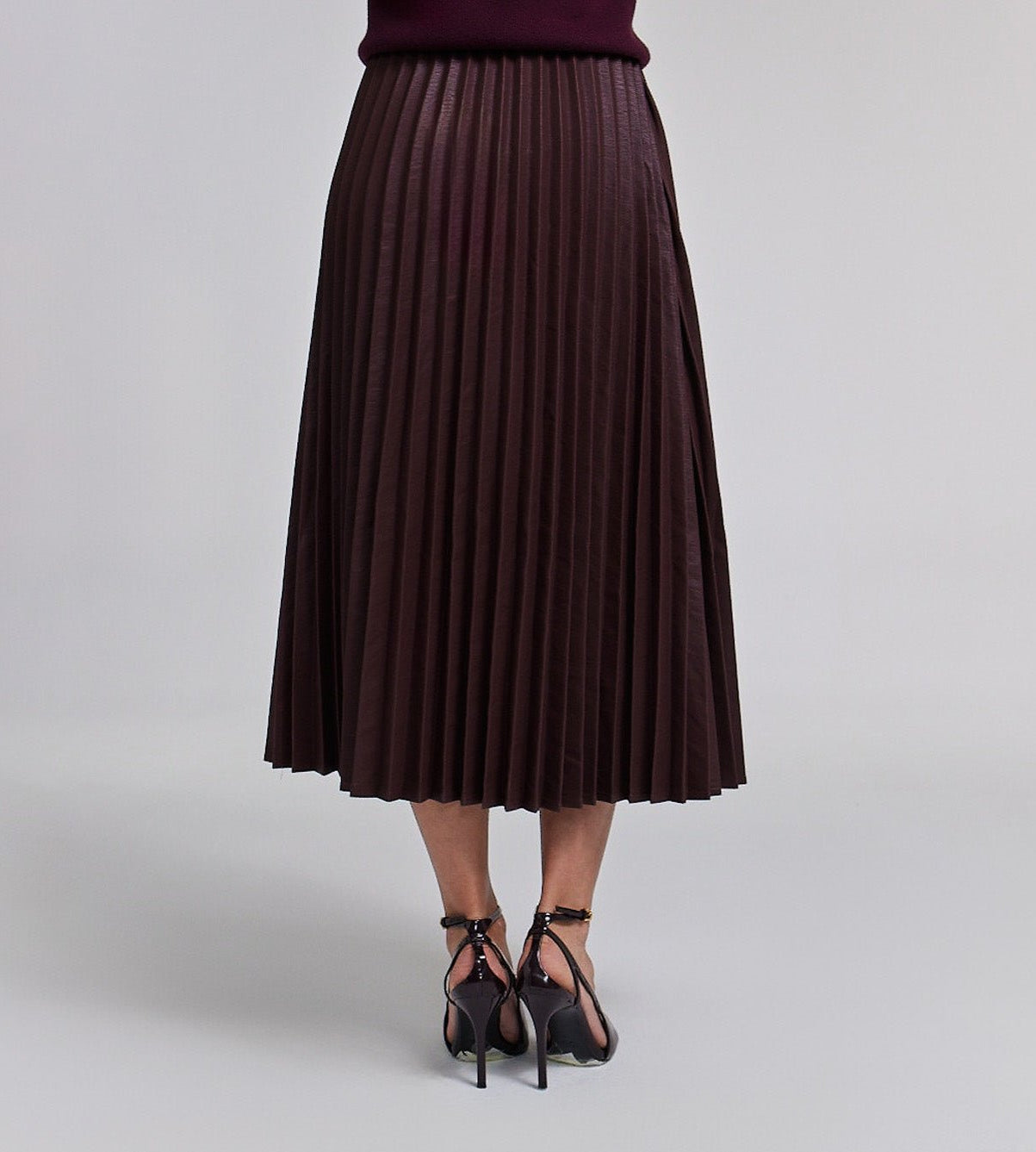 Pleated Leather Midi Skirt - shopaleena