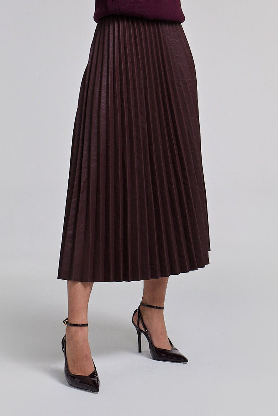 Pleated Leather Midi Skirt - shopaleena