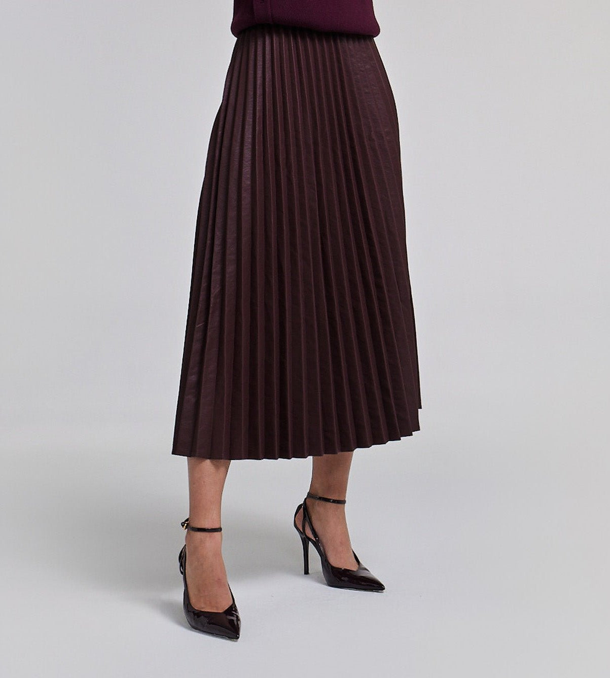 Pleated Leather Midi Skirt - shopaleena