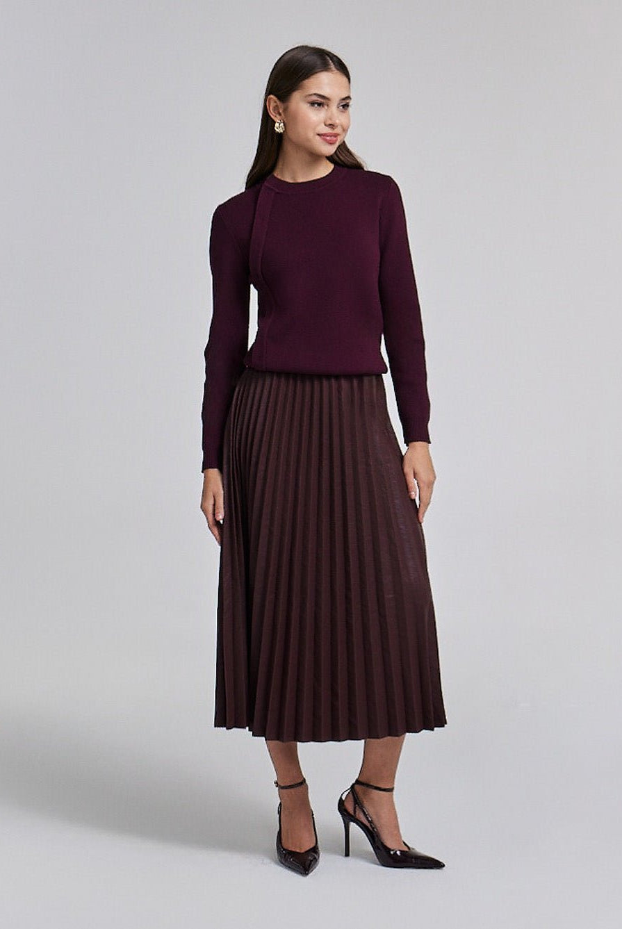 Pleated Leather Midi Skirt - shopaleena