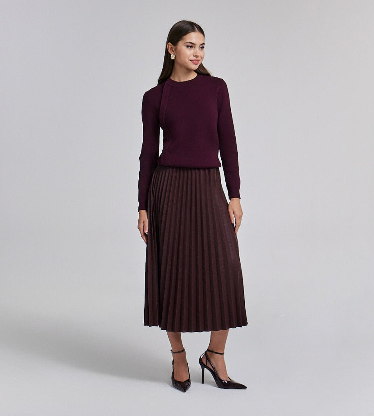 Pleated Leather Midi Skirt - shopaleena