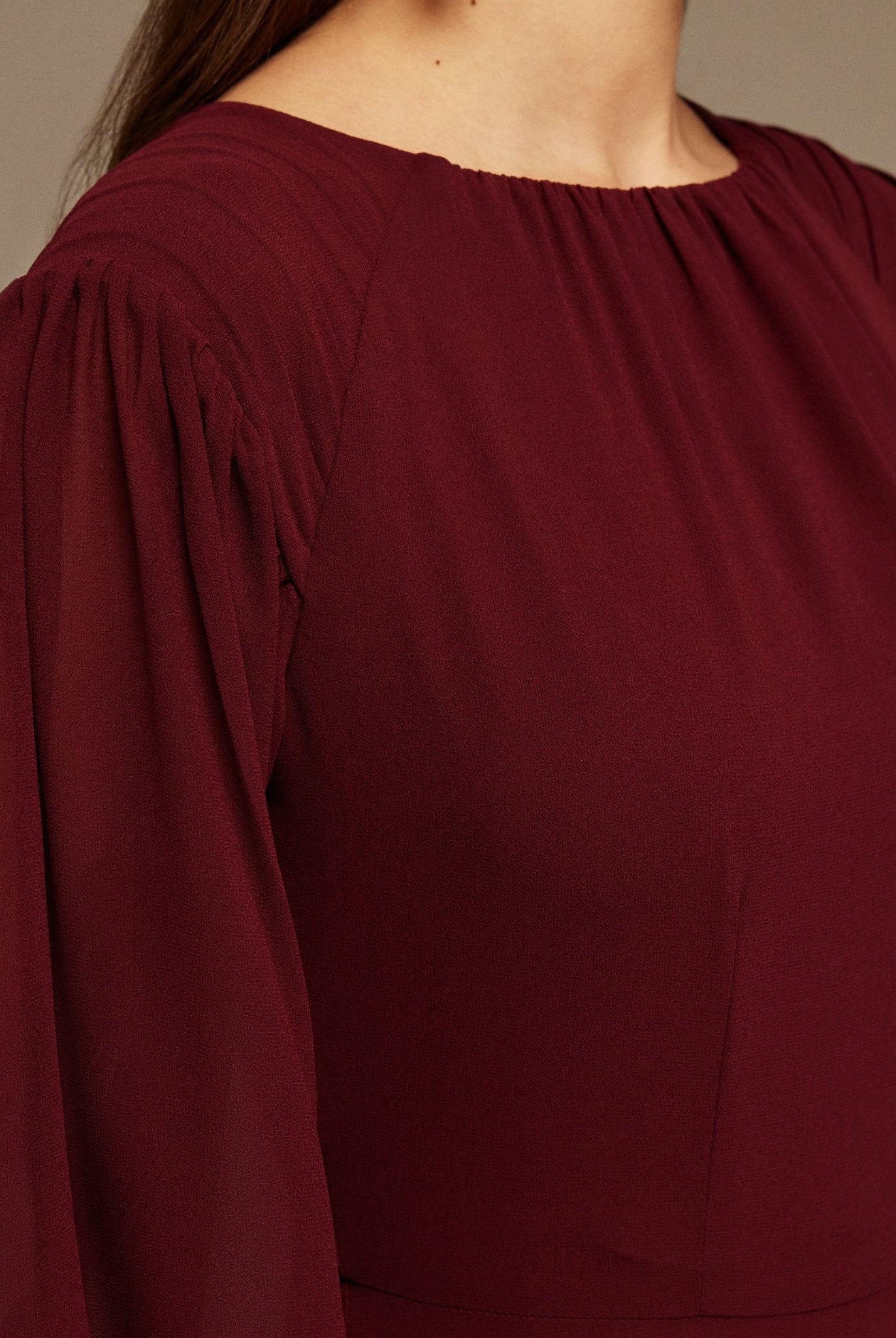 Pleated Long Sleeve Chiffon Maxi Dress - shopaleena