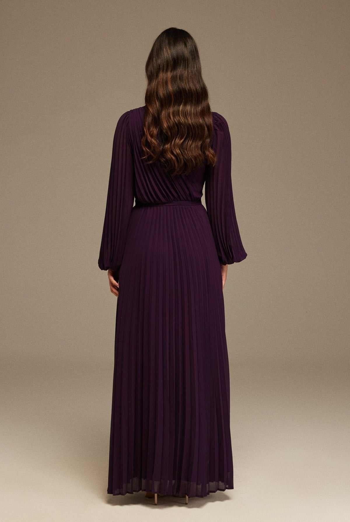 Pleated Long Sleeve Maxi Dress - shopaleena