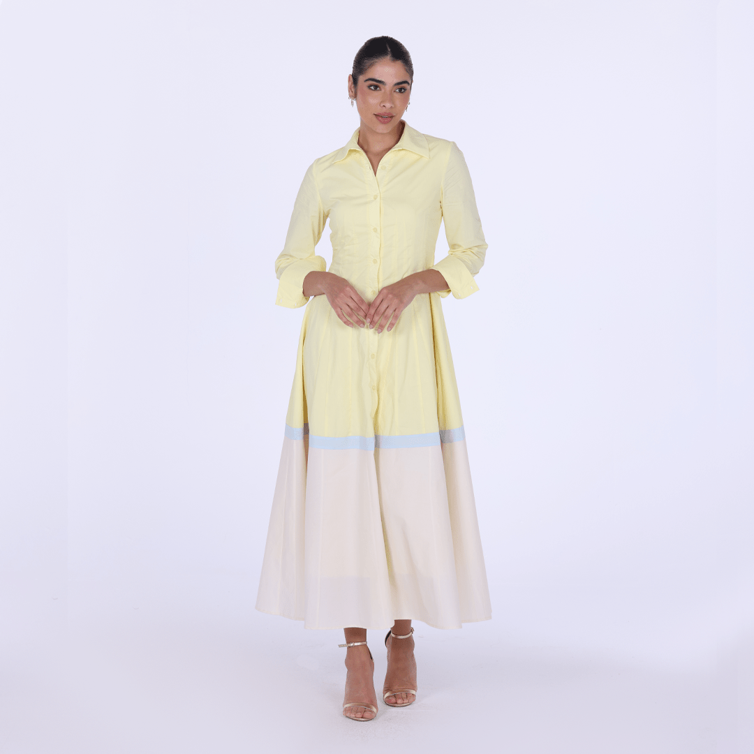 Yellow Pleated Long Sleeve Maxi Shirt Dress – shopaleena