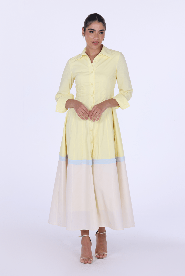 Pleated Long Sleeve Maxi Shirt Dress - shopaleena