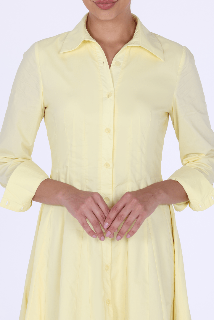 Pleated Long Sleeve Maxi Shirt Dress - shopaleena