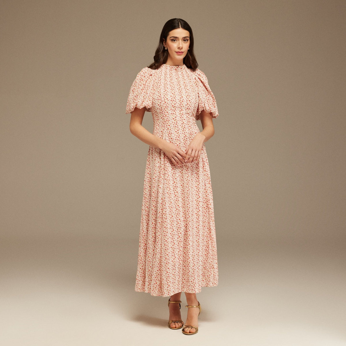Floral Short Sleeve Belted Midi Dress Women