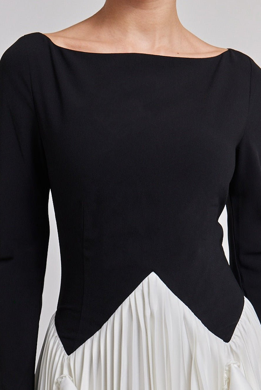 Pleated Skirt Crepe Maxi Dress - shopaleena