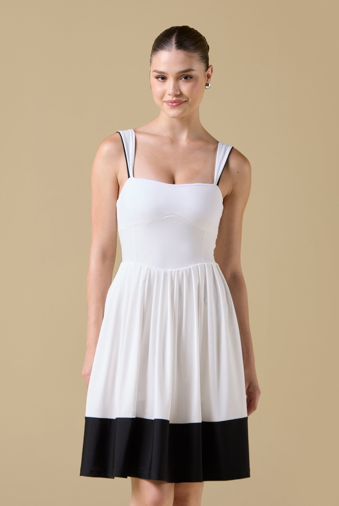 Pleated Sleeveless Swim Dress - shopaleena