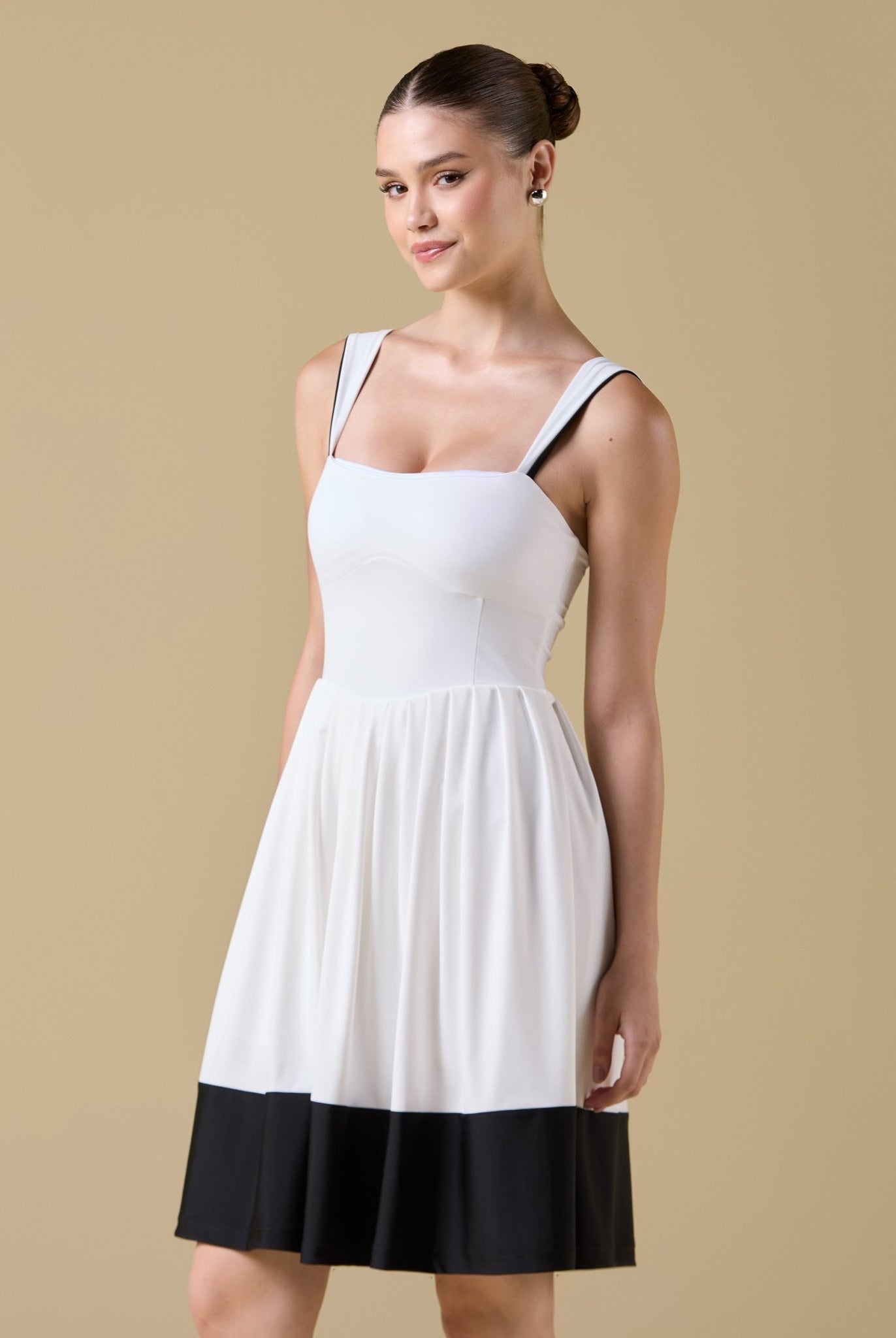 Pleated Sleeveless Swim Dress - shopaleena