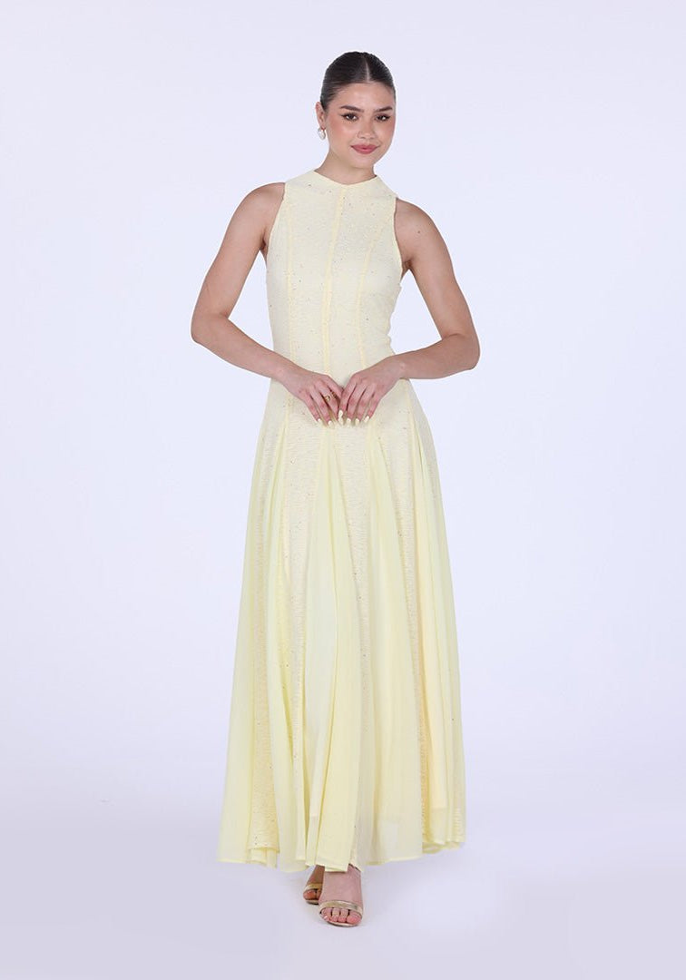 Pleats Aline Skirt Maxi Dress - shopaleena