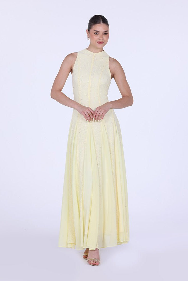 Pleats Aline Skirt Maxi Dress - shopaleena