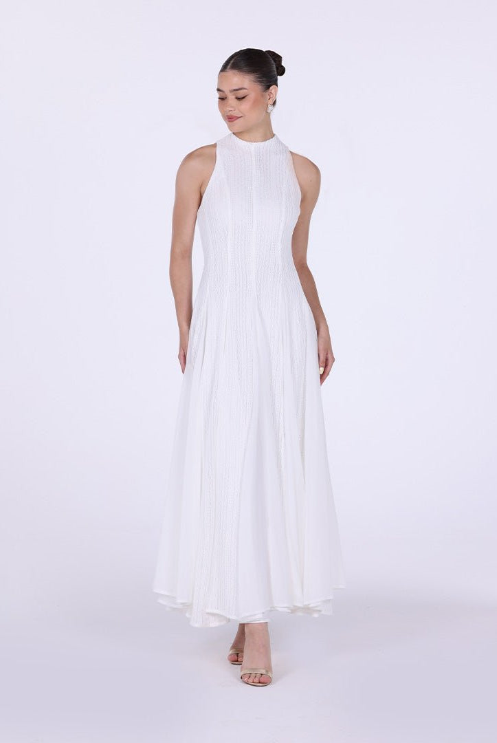 Pleats Aline Skirt Maxi Dress - shopaleena