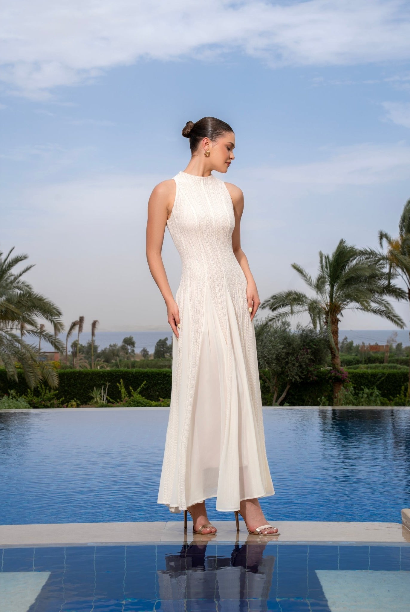 Pleats Aline Skirt Maxi Dress - shopaleena