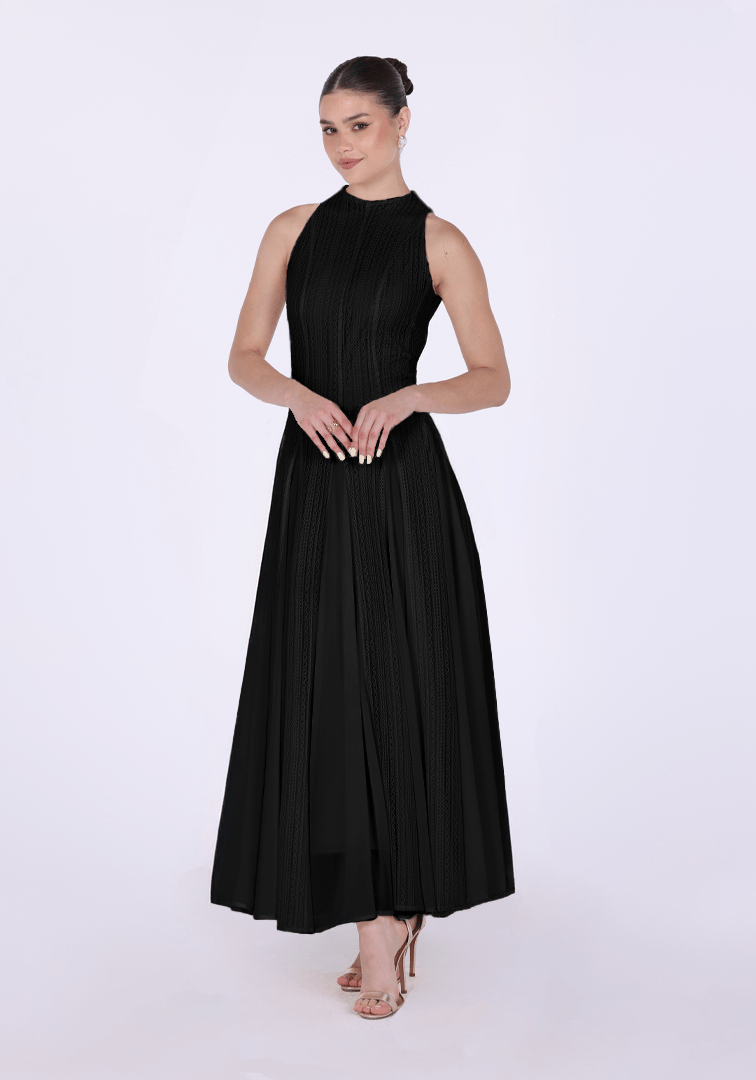 Pleats Aline Skirt Maxi Dress - shopaleena