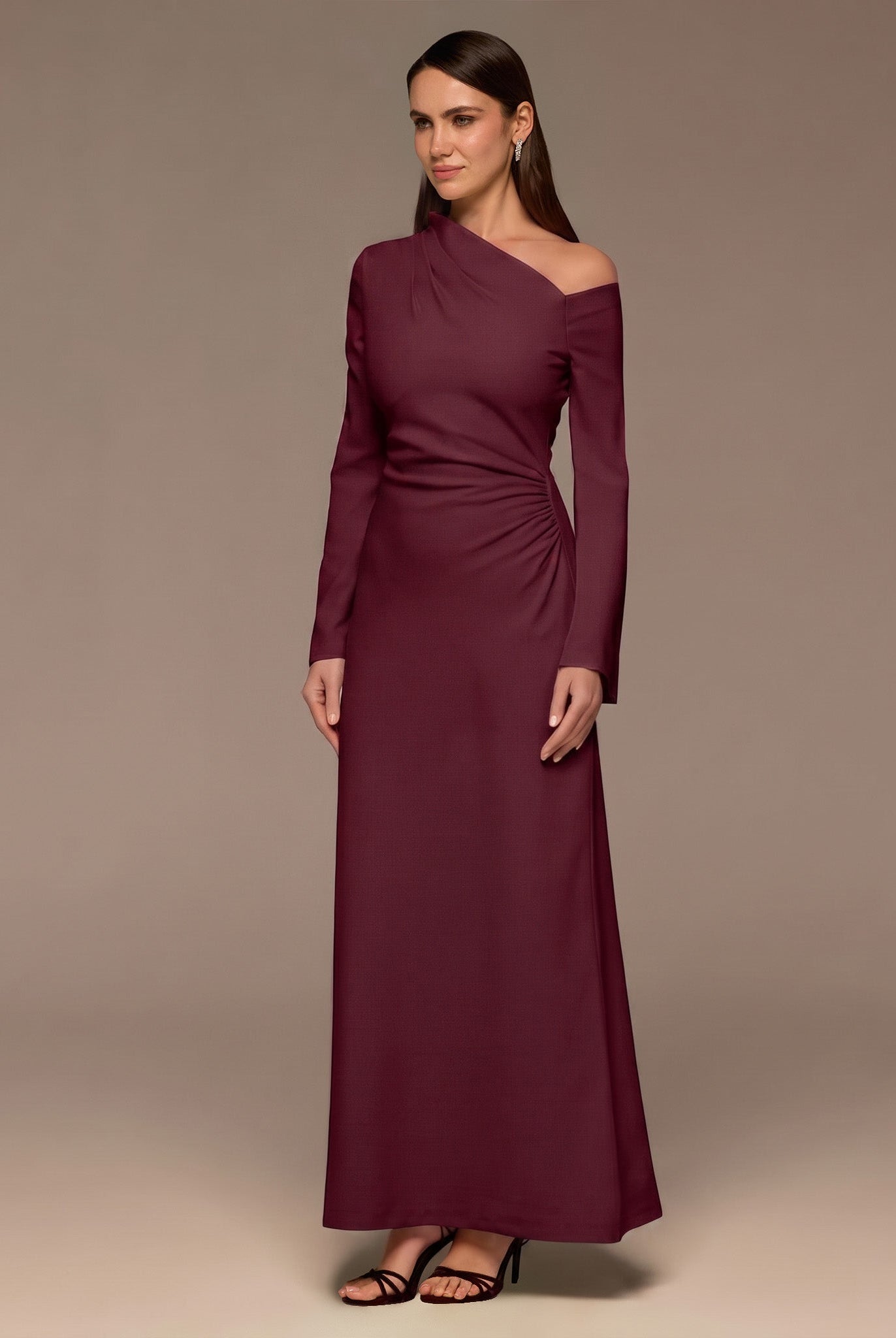 Plum Bare shoulder Crepe Maxi Dress - shopaleena