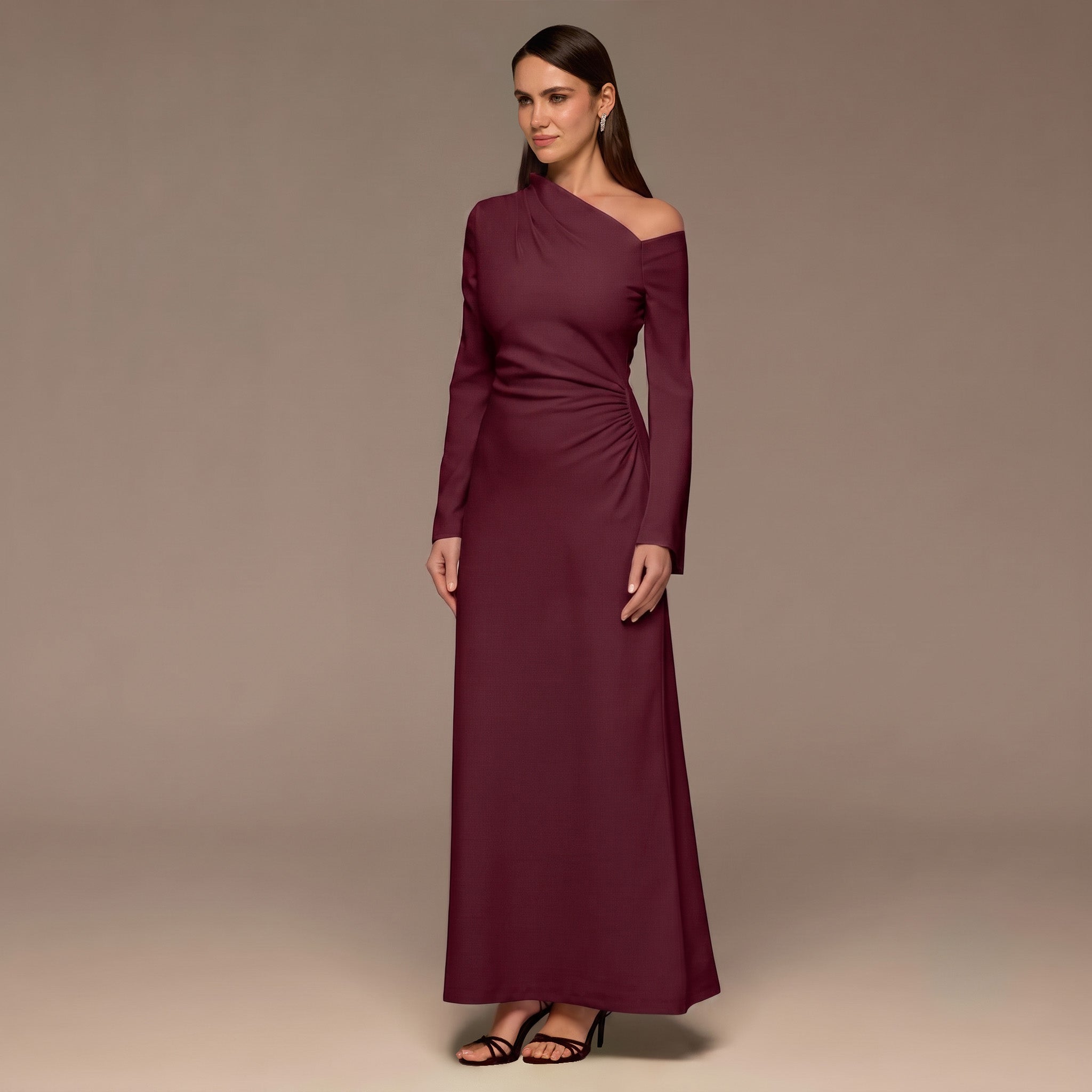 Plum Bare shoulder Crepe Maxi Dress - shopaleena