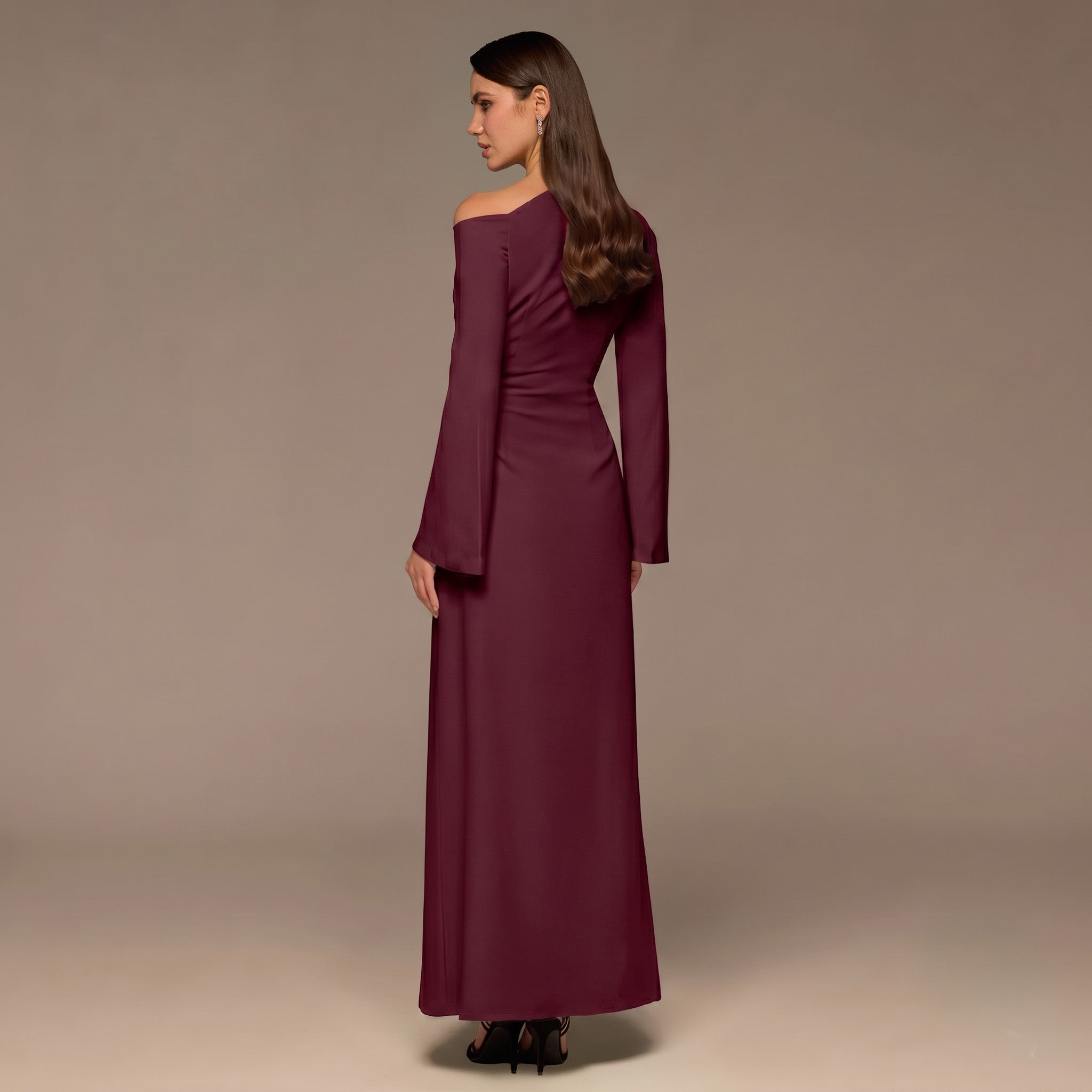 Plum Bare shoulder Crepe Maxi Dress - shopaleena