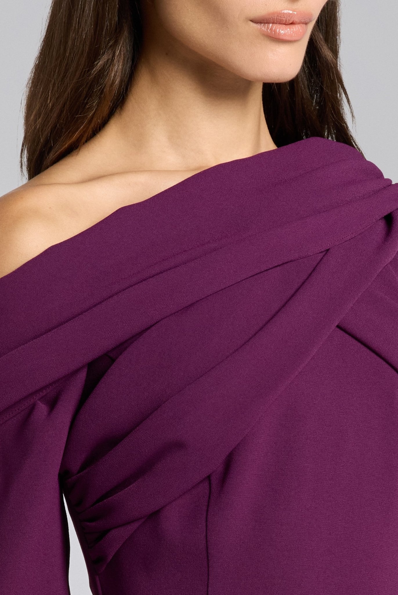 Plum Crepe Draped Mermaid Gown - shopaleena