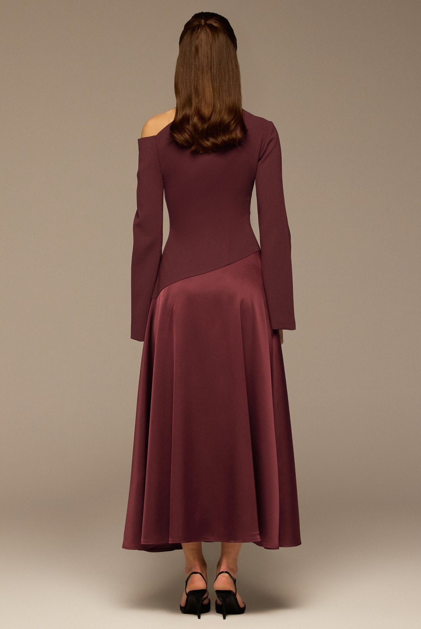 Plum Crepe & Satin One Shoulder Maxi Dress - shopaleena