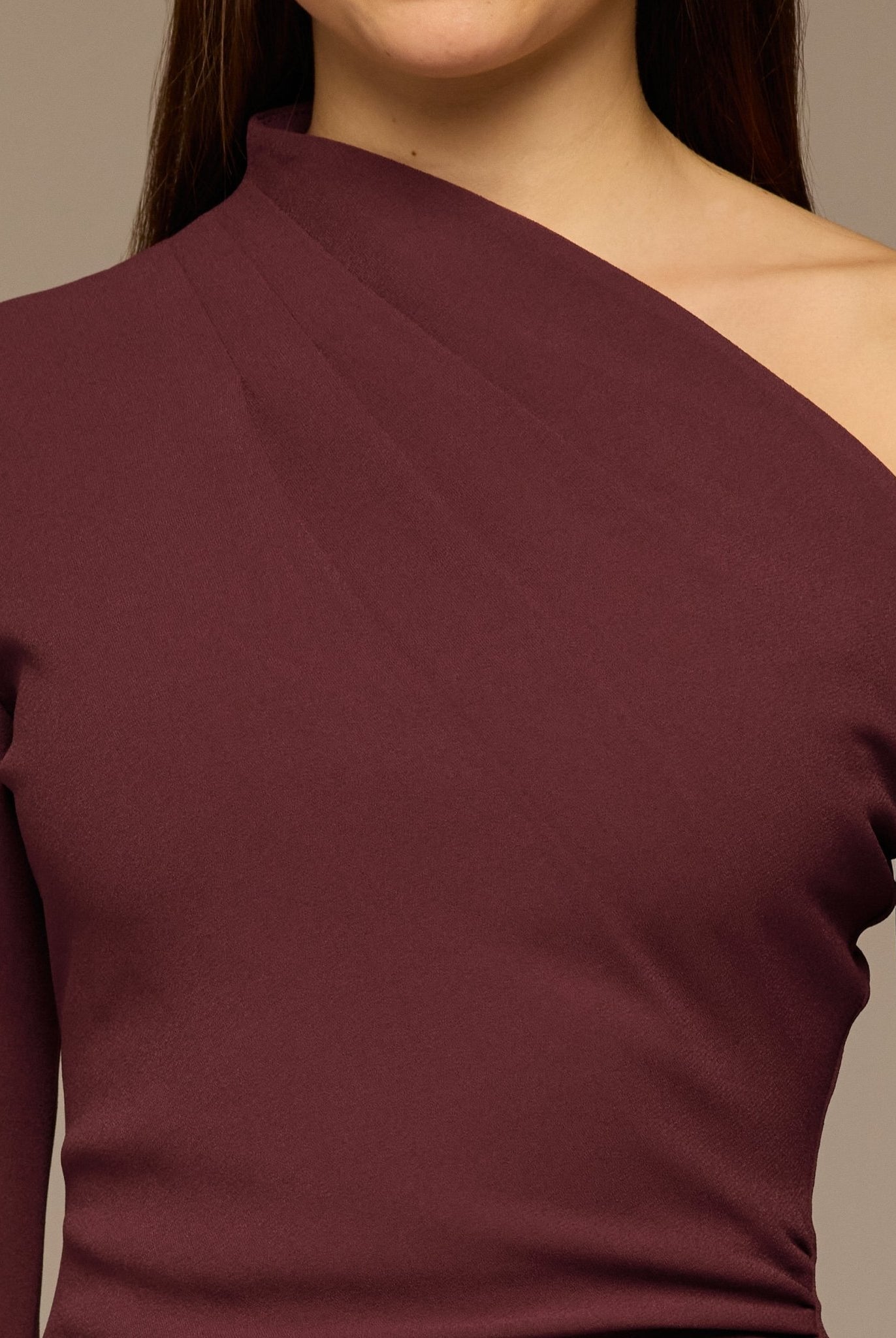 Plum Crepe & Satin One Shoulder Maxi Dress - shopaleena