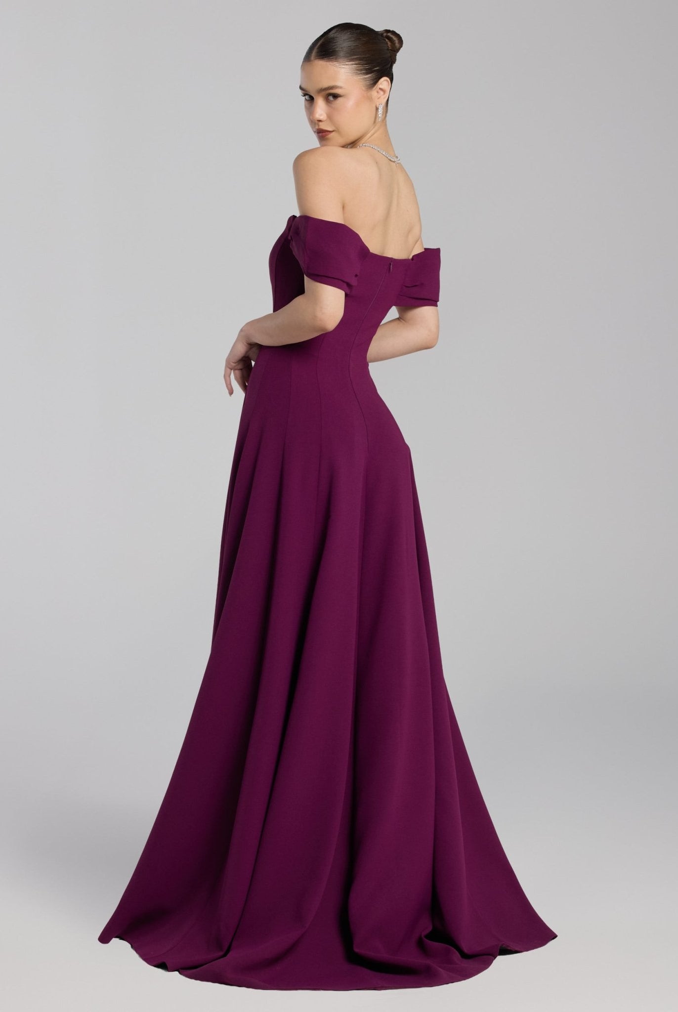 Plum Off - Shoulder Crepe Gown - shopaleena
