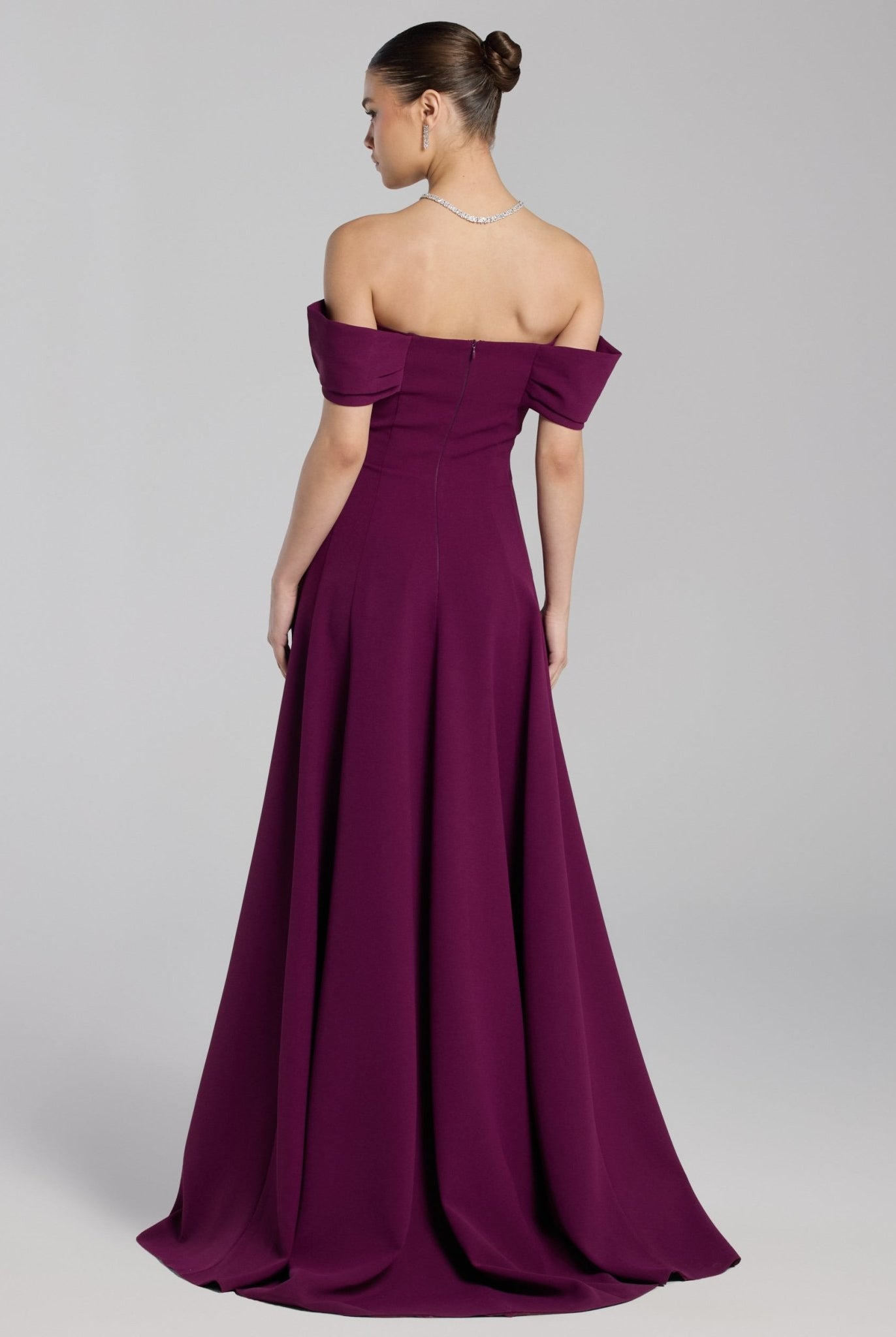 Plum Off - Shoulder Crepe Gown - shopaleena