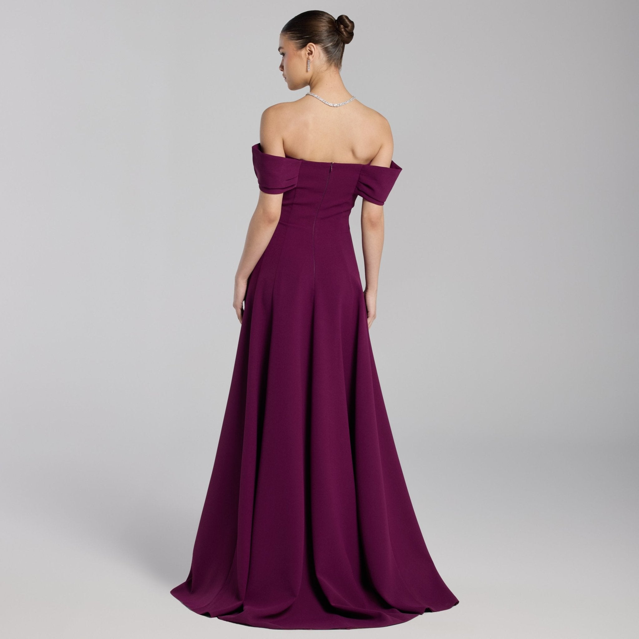 Plum Off - Shoulder Crepe Gown - shopaleena