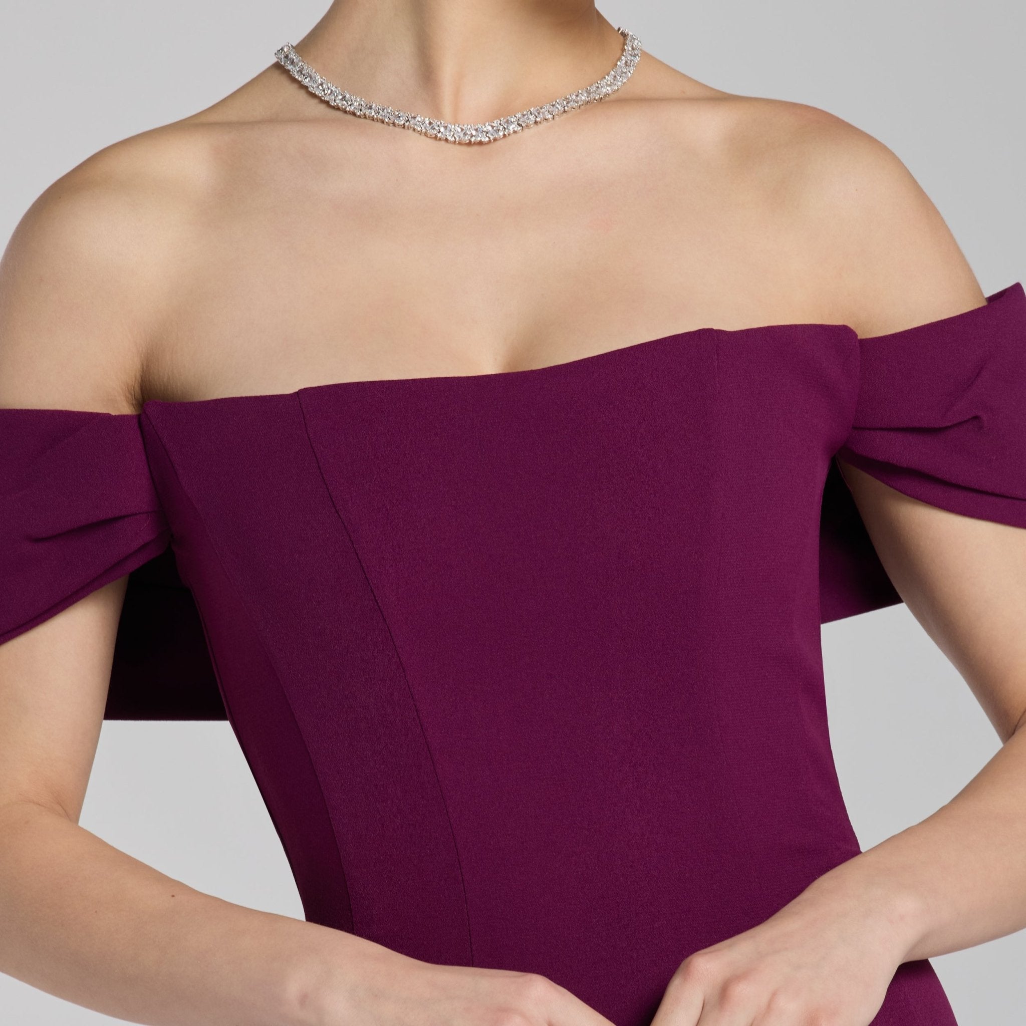Plum Off - Shoulder Crepe Gown - shopaleena