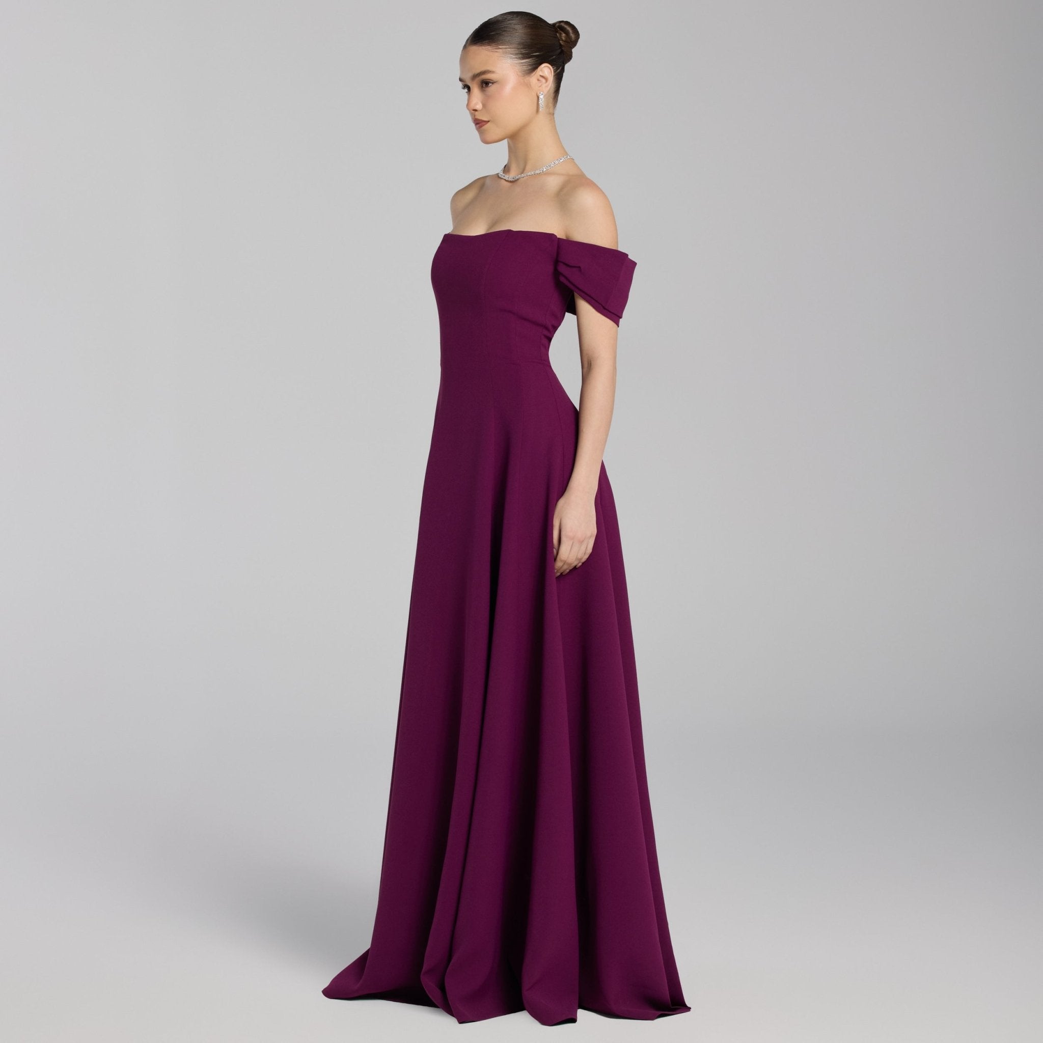 Plum Off - Shoulder Crepe Gown - shopaleena