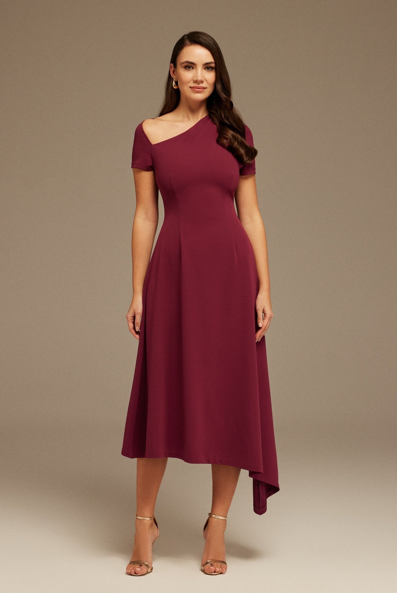 Plum one - shoulder asymmetric Midi Dress - shopaleena