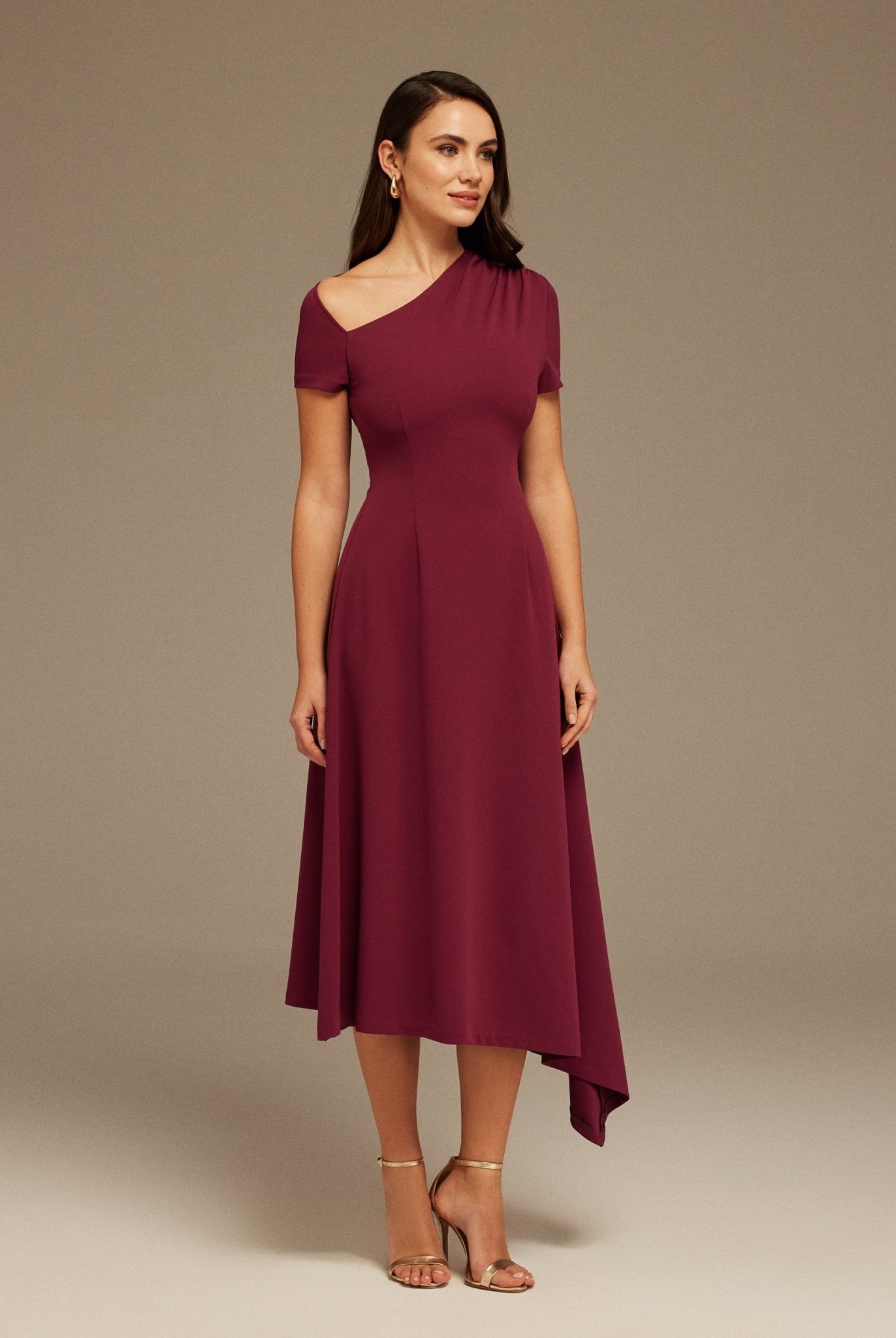 Plum one - shoulder asymmetric Midi Dress - shopaleena