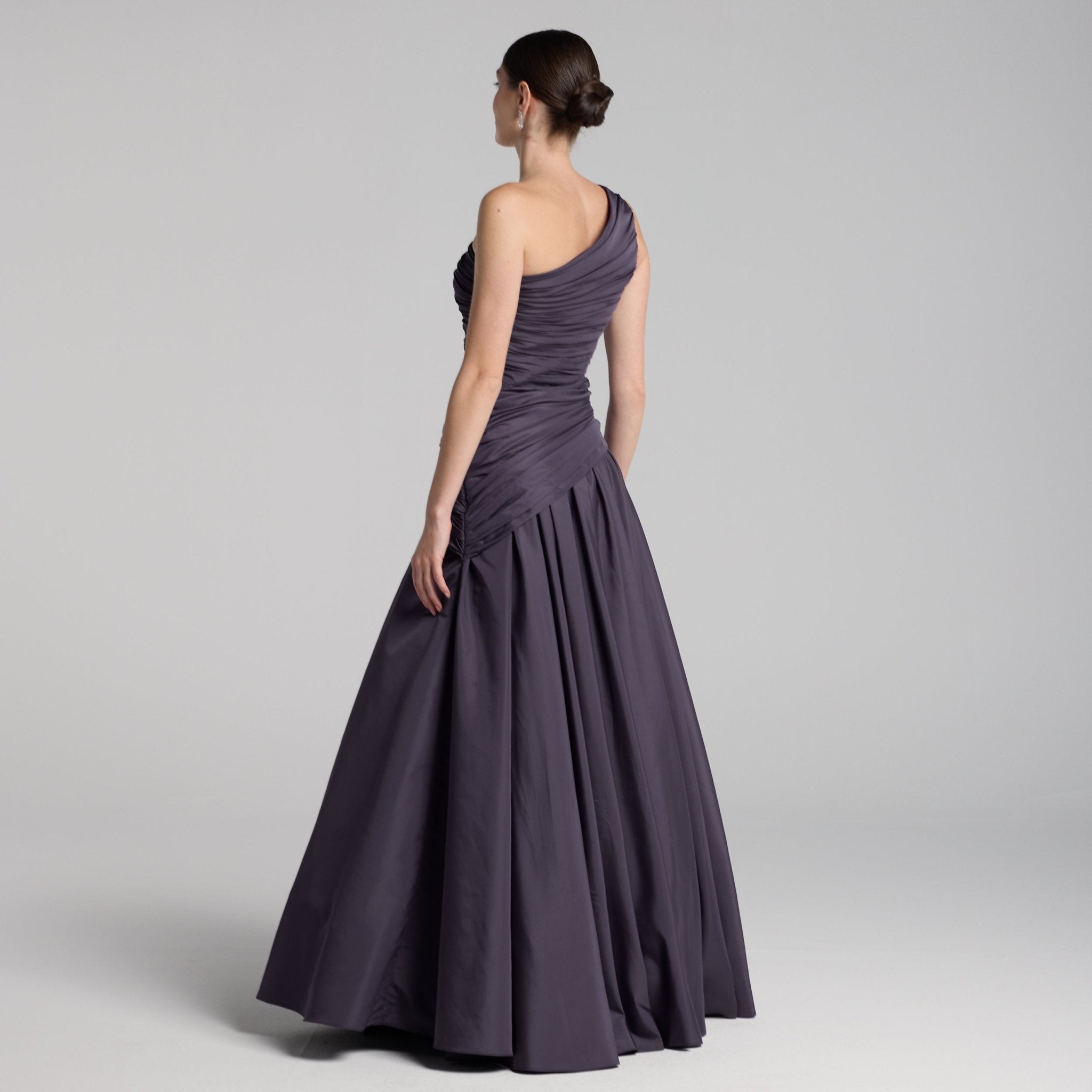 Plum One Shoulder Ruched Gown - shopaleena