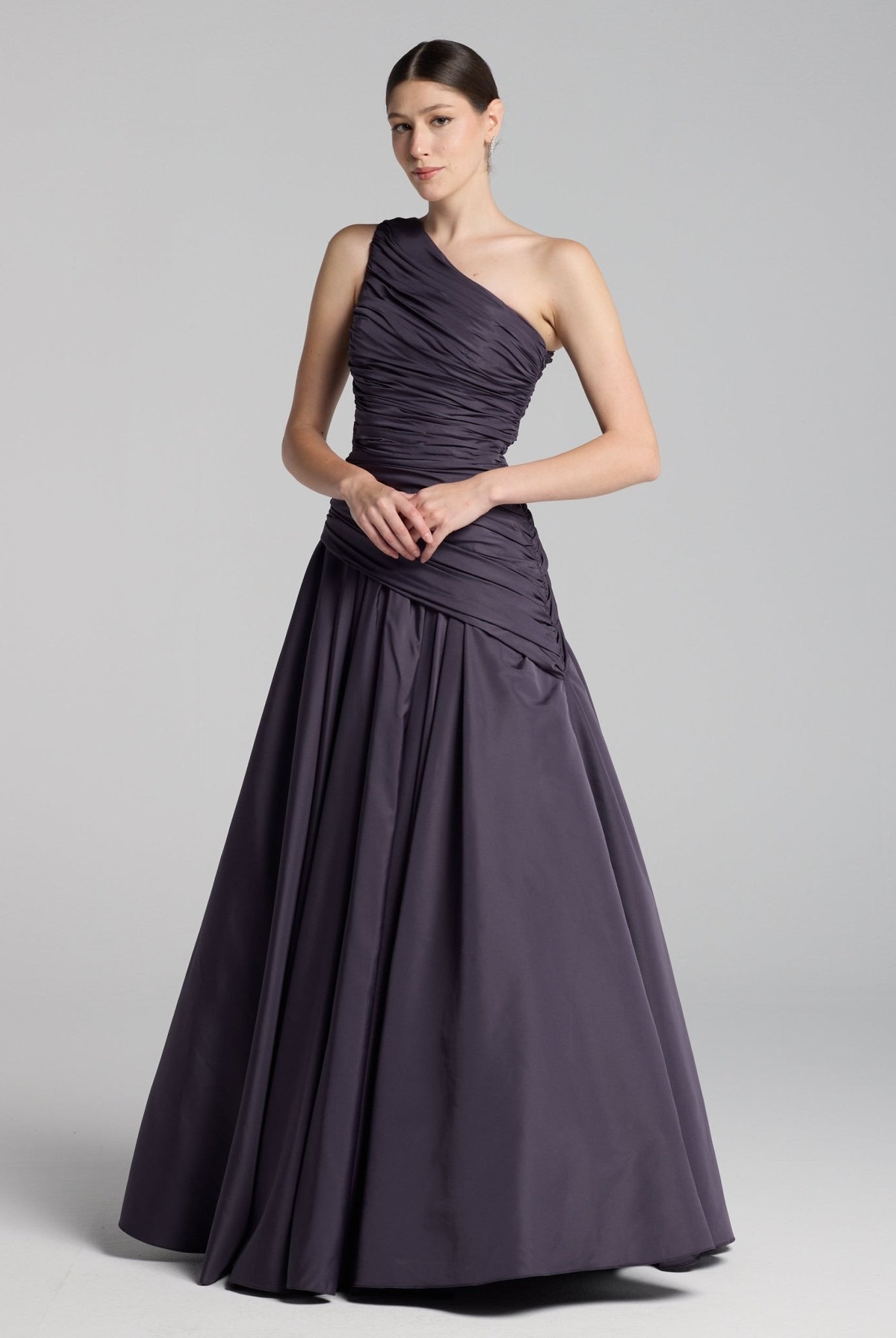 Plum One Shoulder Ruched Gown - shopaleena