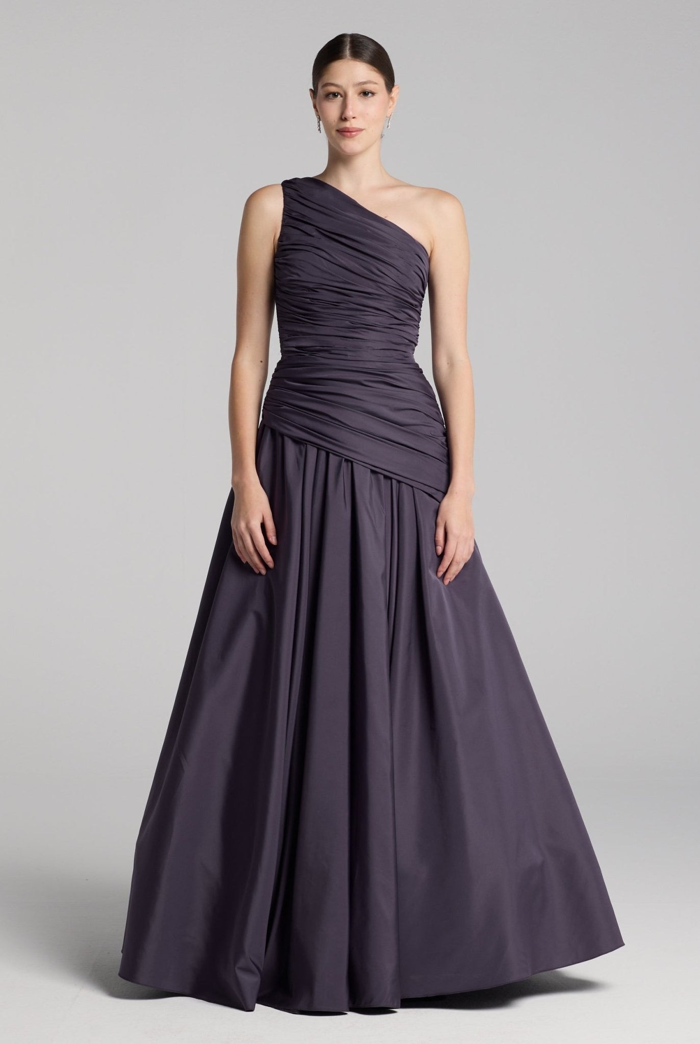 Plum One Shoulder Ruched Gown - shopaleena