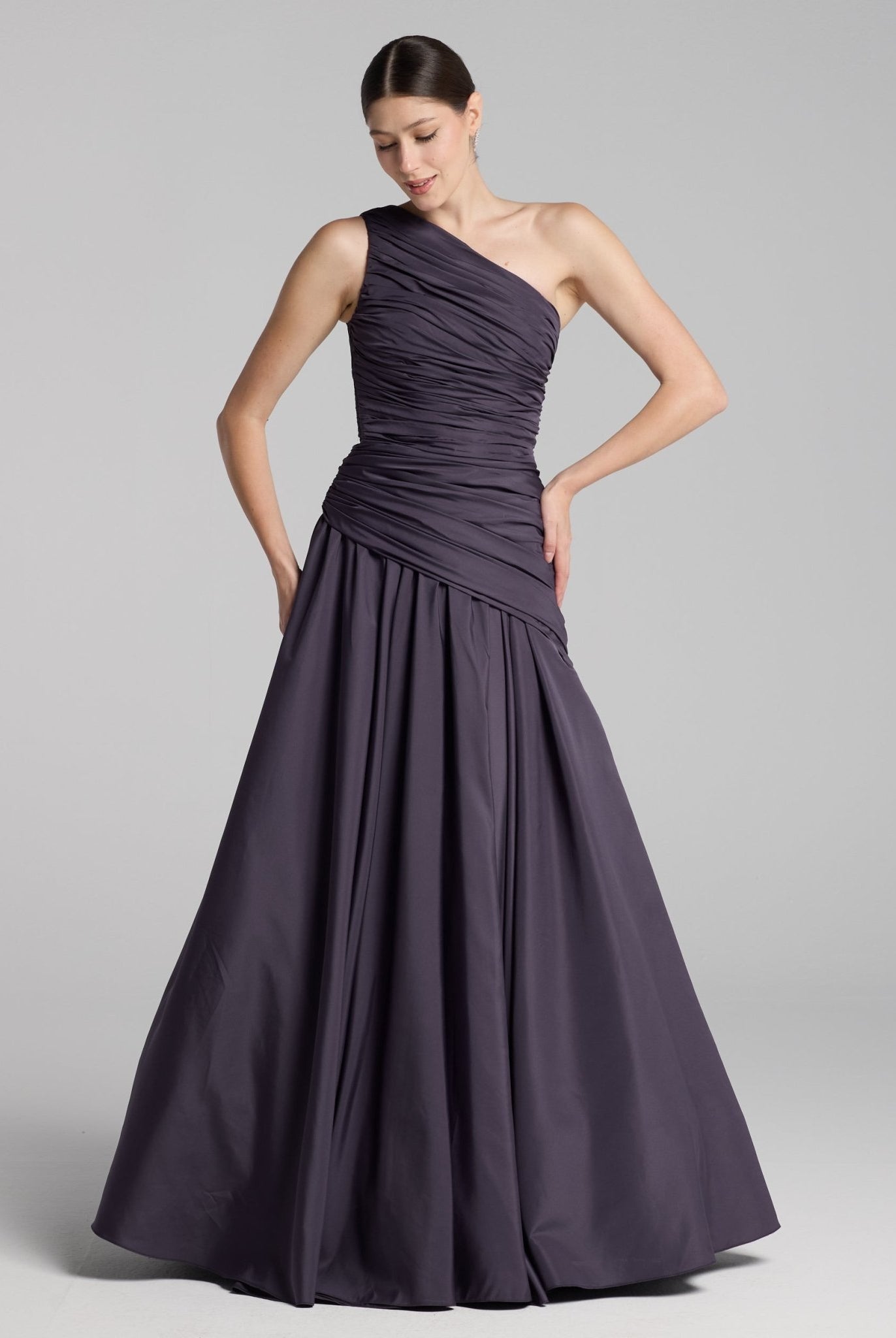 Plum One Shoulder Ruched Gown - shopaleena